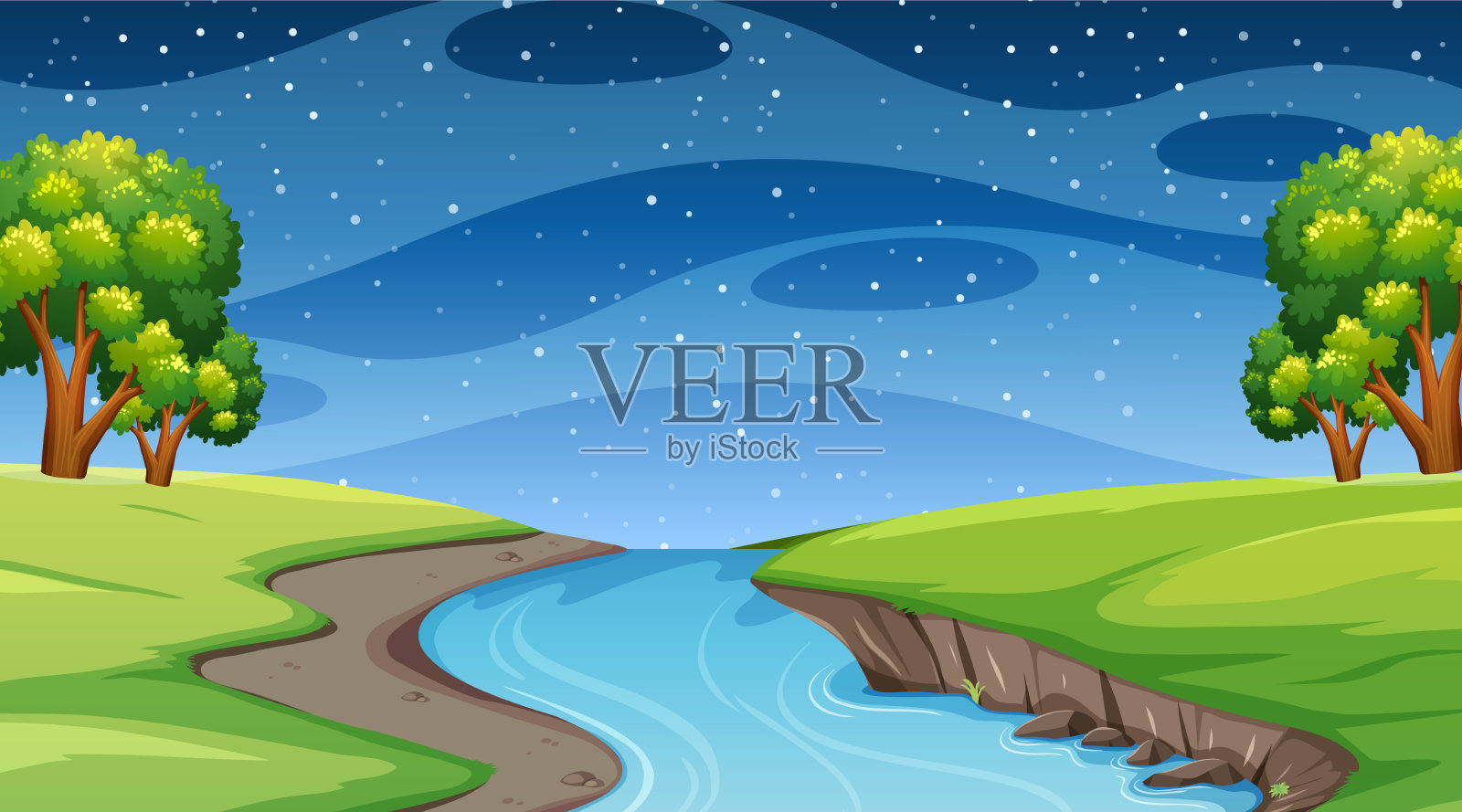 自然森林景观夜景长插画图片素材