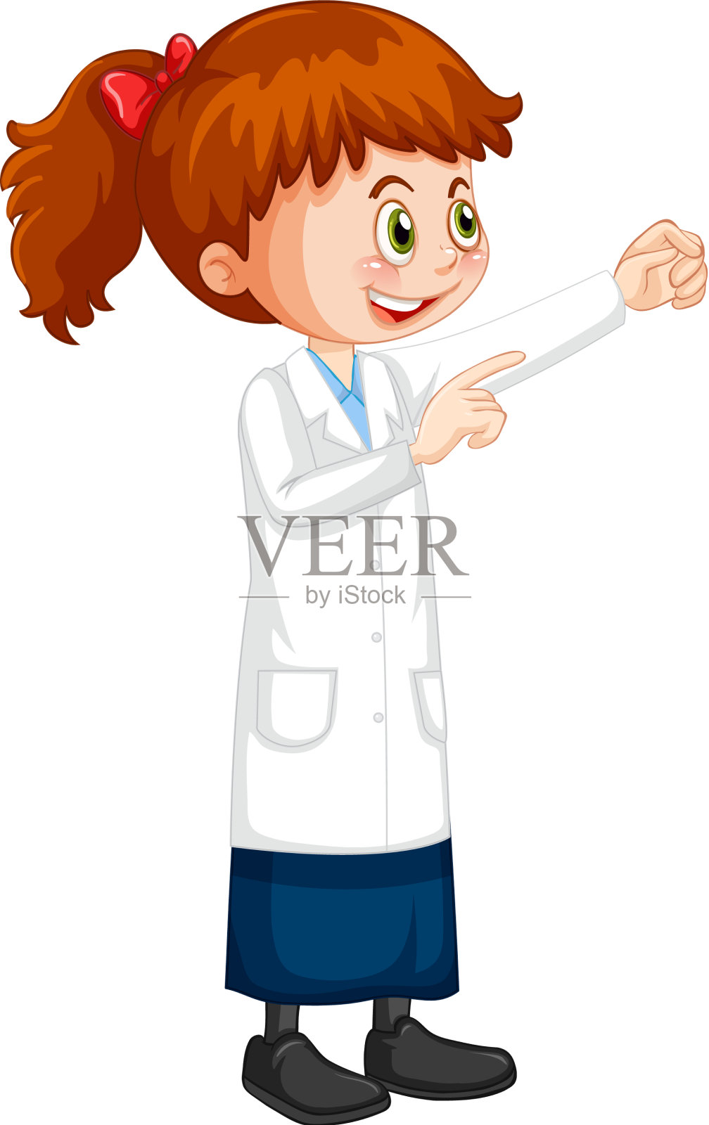 可爱的女孩卡通人物穿着科学实验室设计元素图片