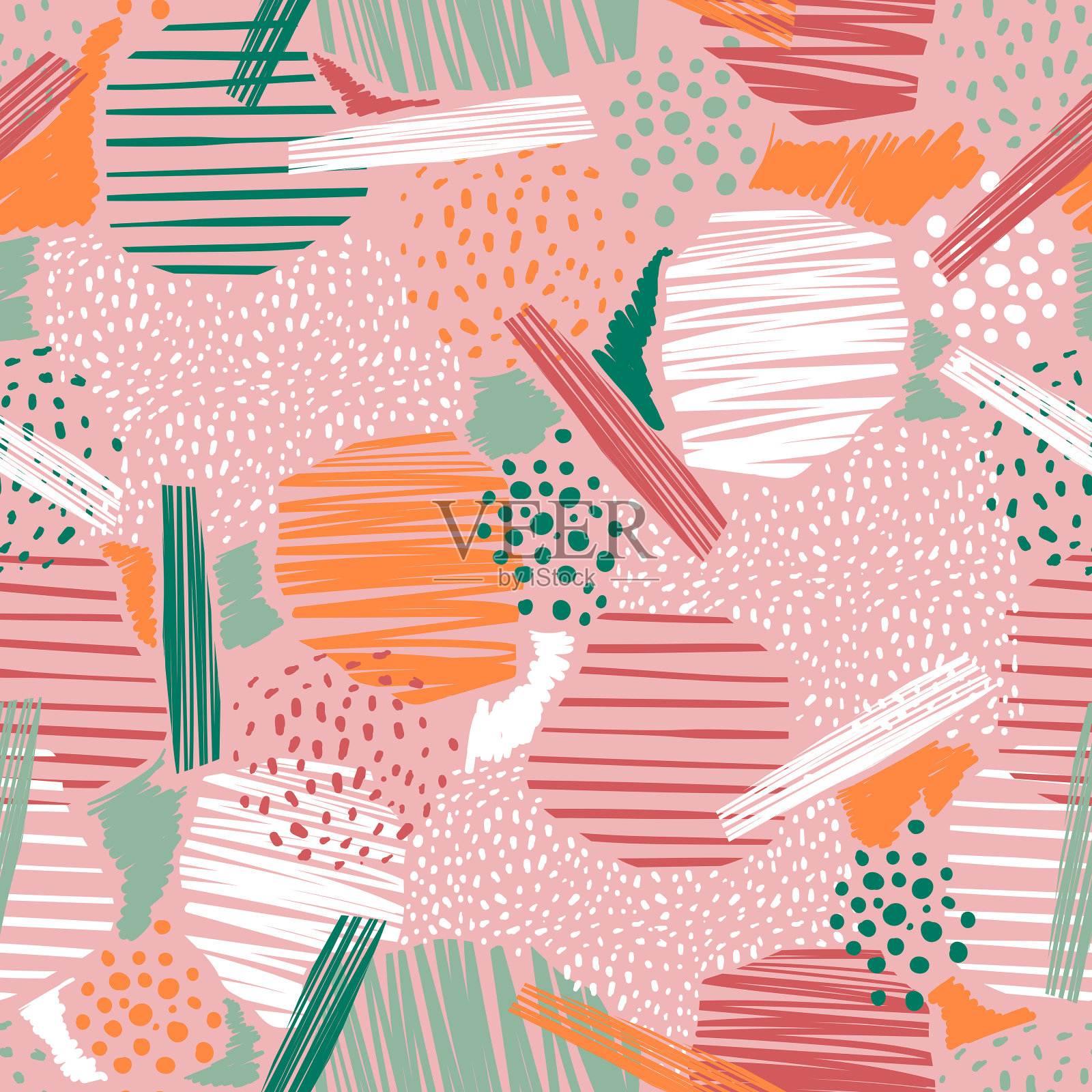 手绘抽象线和油漆无缝模式矢量EPS10粉彩情绪，设计时尚，织物，纺织品，墙纸，封面，网页，包装和所有的打印插画图片素材