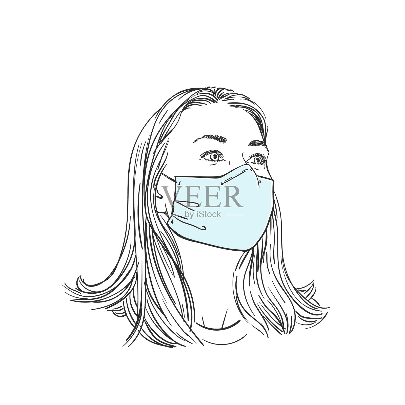 戴着医用口罩的女人在看设计元素图片