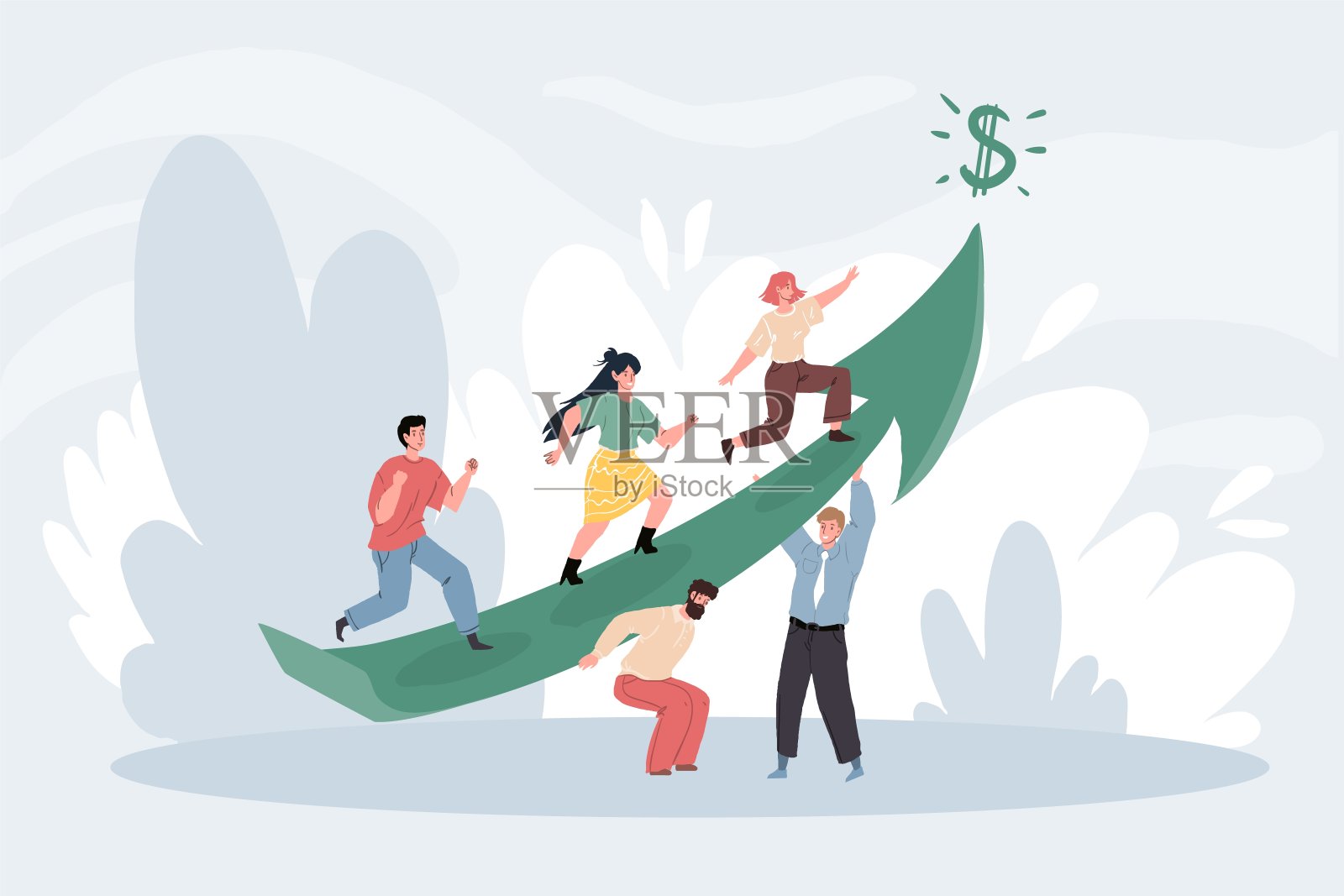 扁平卡通人物，团队合作隐喻矢量插图概念插画图片素材