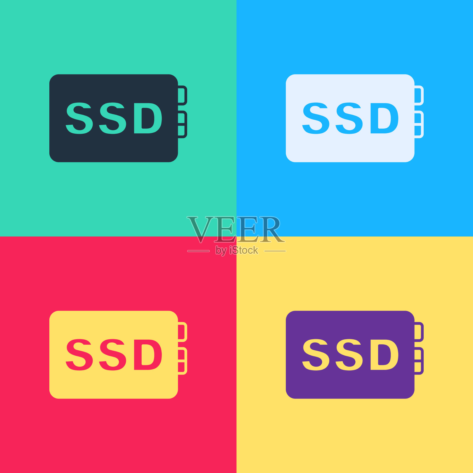 流行艺术SSD卡图标隔离的颜色背景插画图片素材