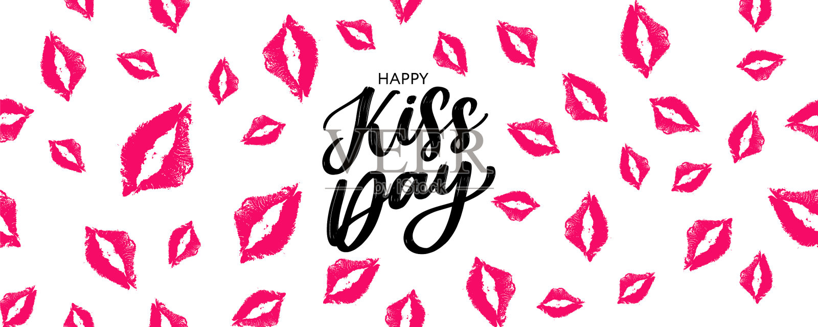 吻我的贺卡海报与粉红色的手画插画图片素材