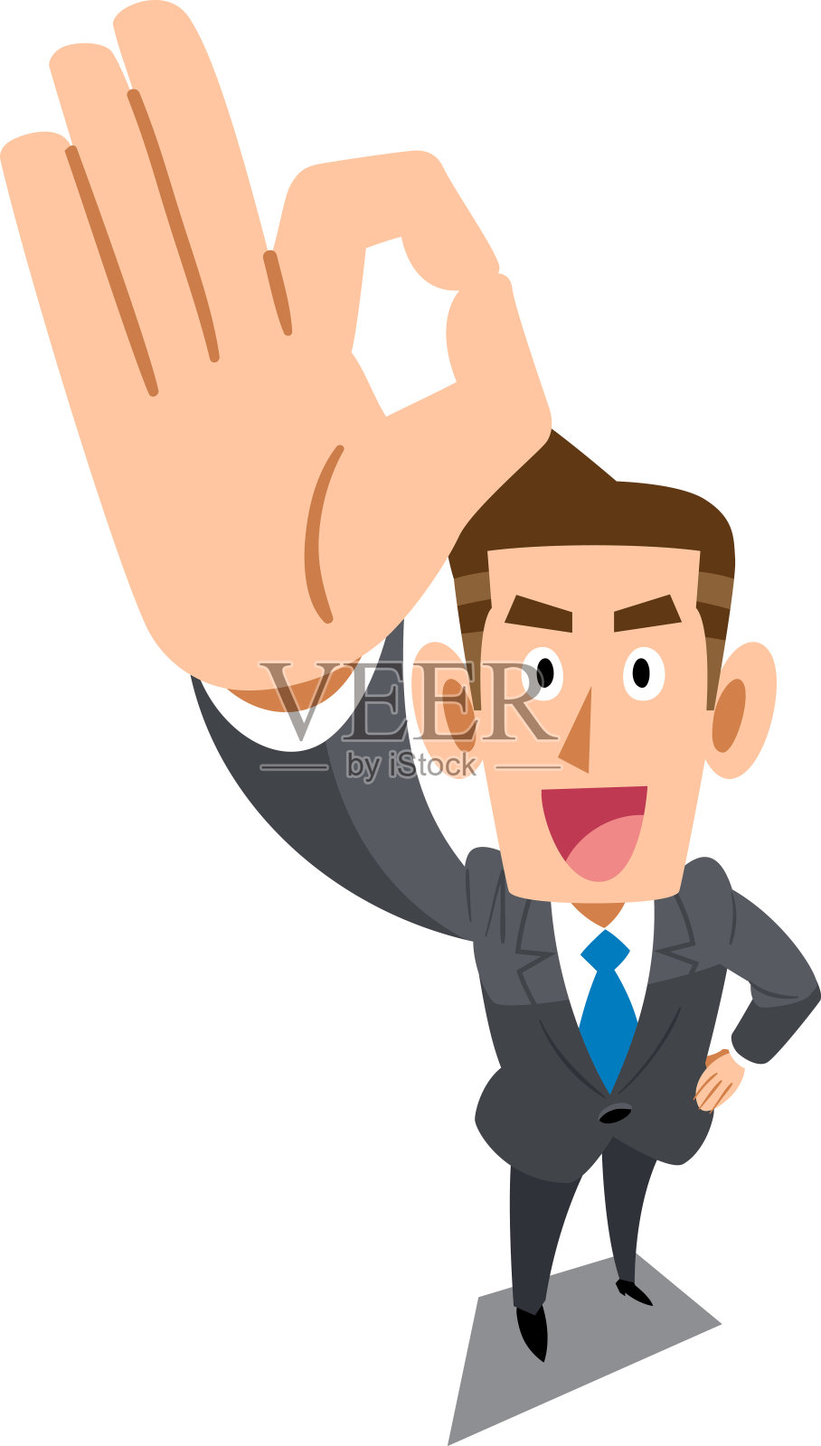 一个商人用手举着“OK”的牌子插画图片素材