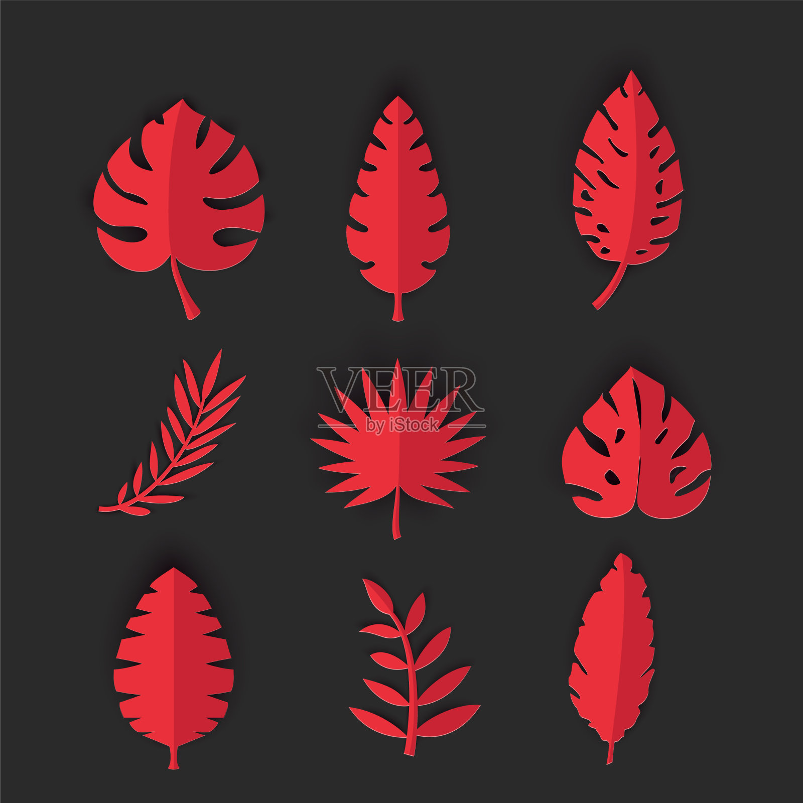 用剪纸把夏天的热带树叶染红插画图片素材