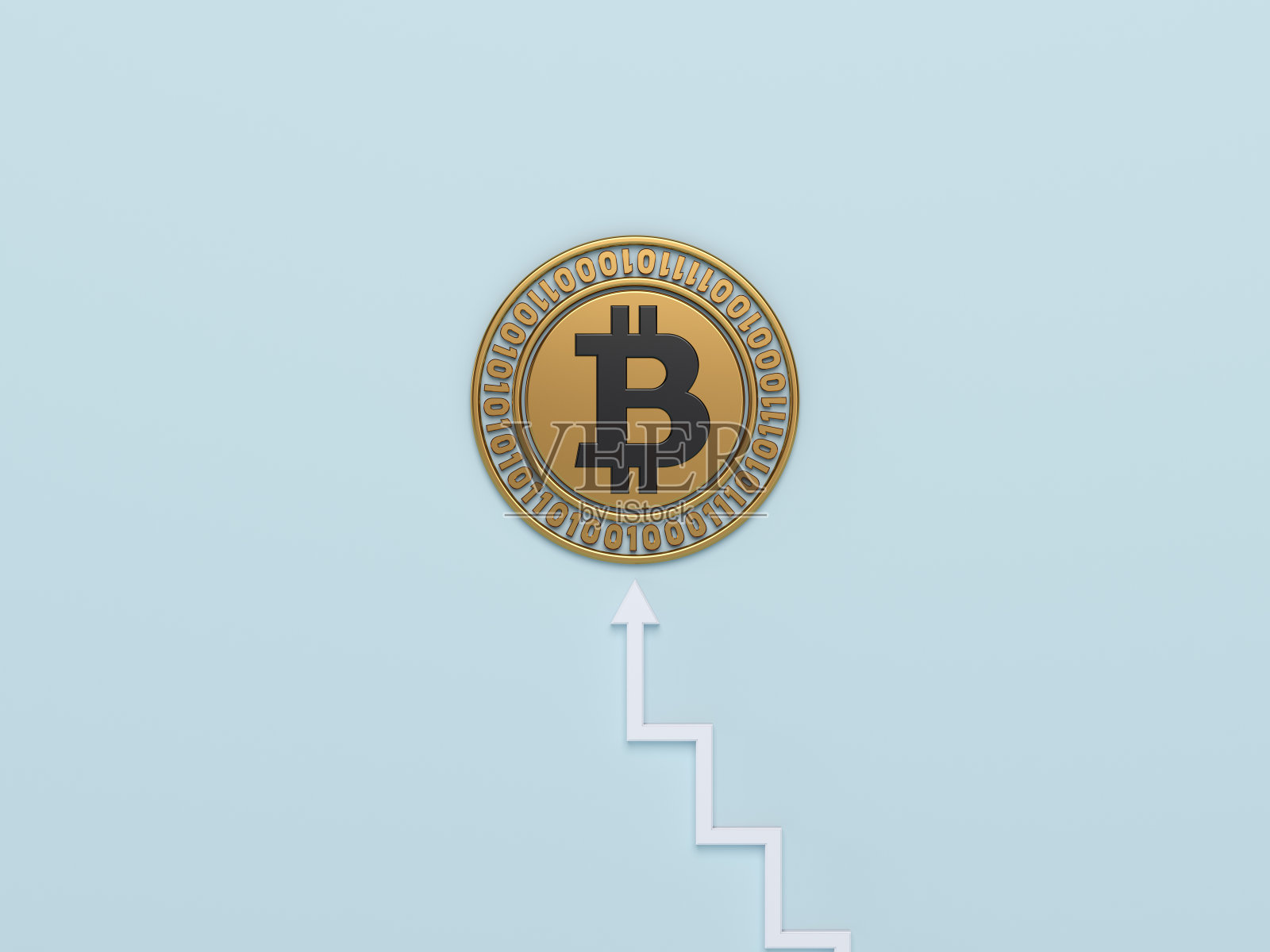 具有箭头梯形概念背景的加密货币比特币照片摄影图片