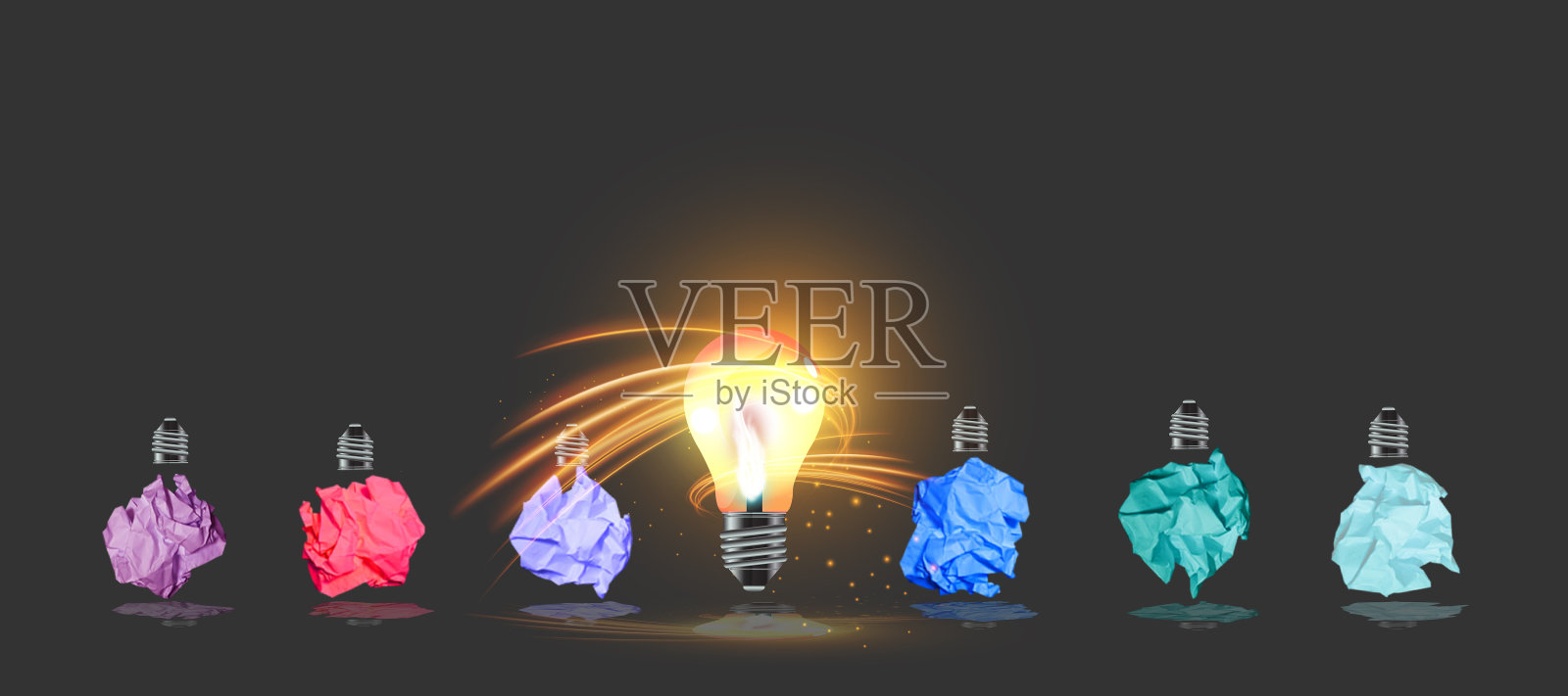 灯泡企业设计绘画艺术构思和概念思考创意。为了成功，计划，思考，搜索，分析，沟通，未来的想法，创新的技术现代。照片摄影图片