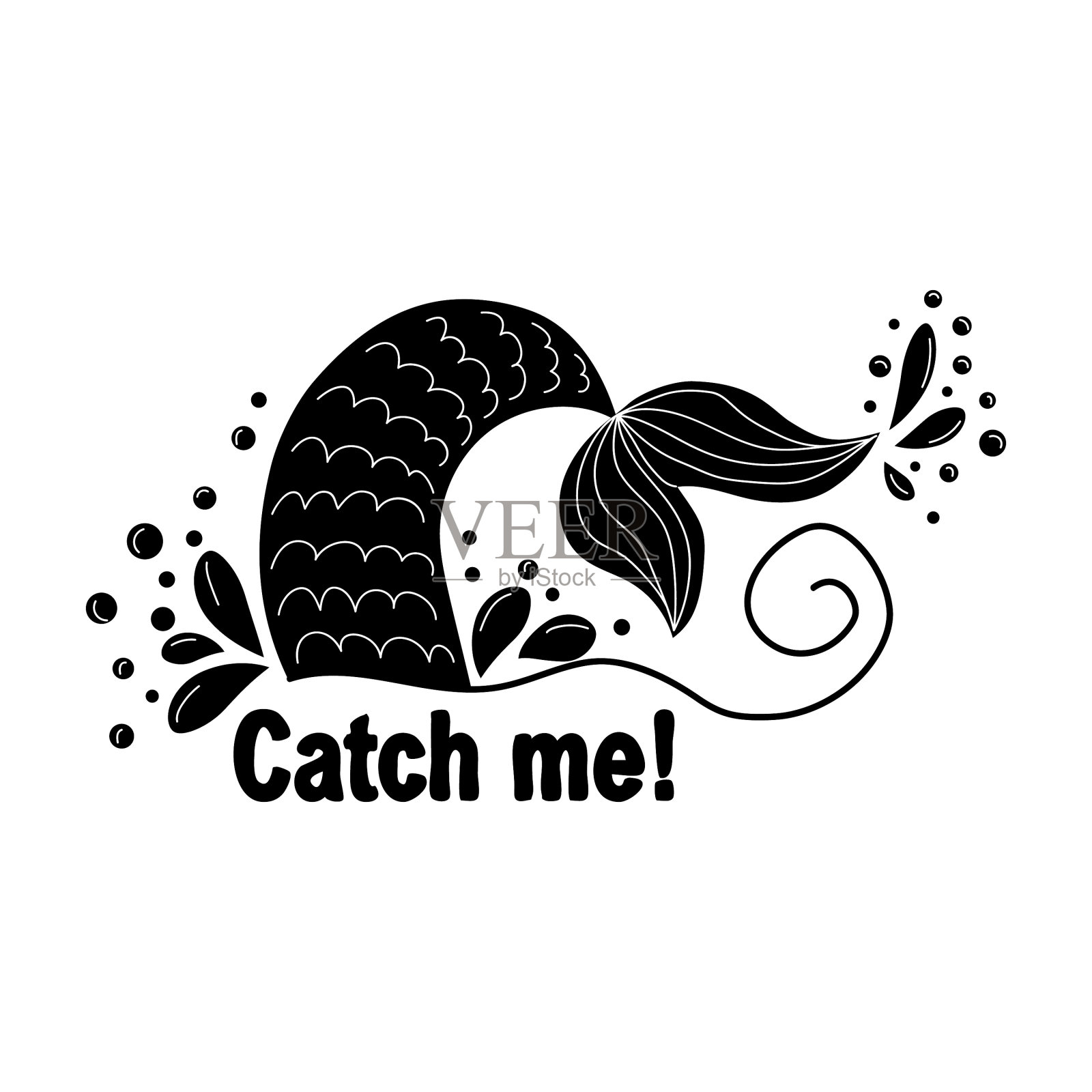 抓住我的美人鱼尾巴卡与水溅设计元素图片