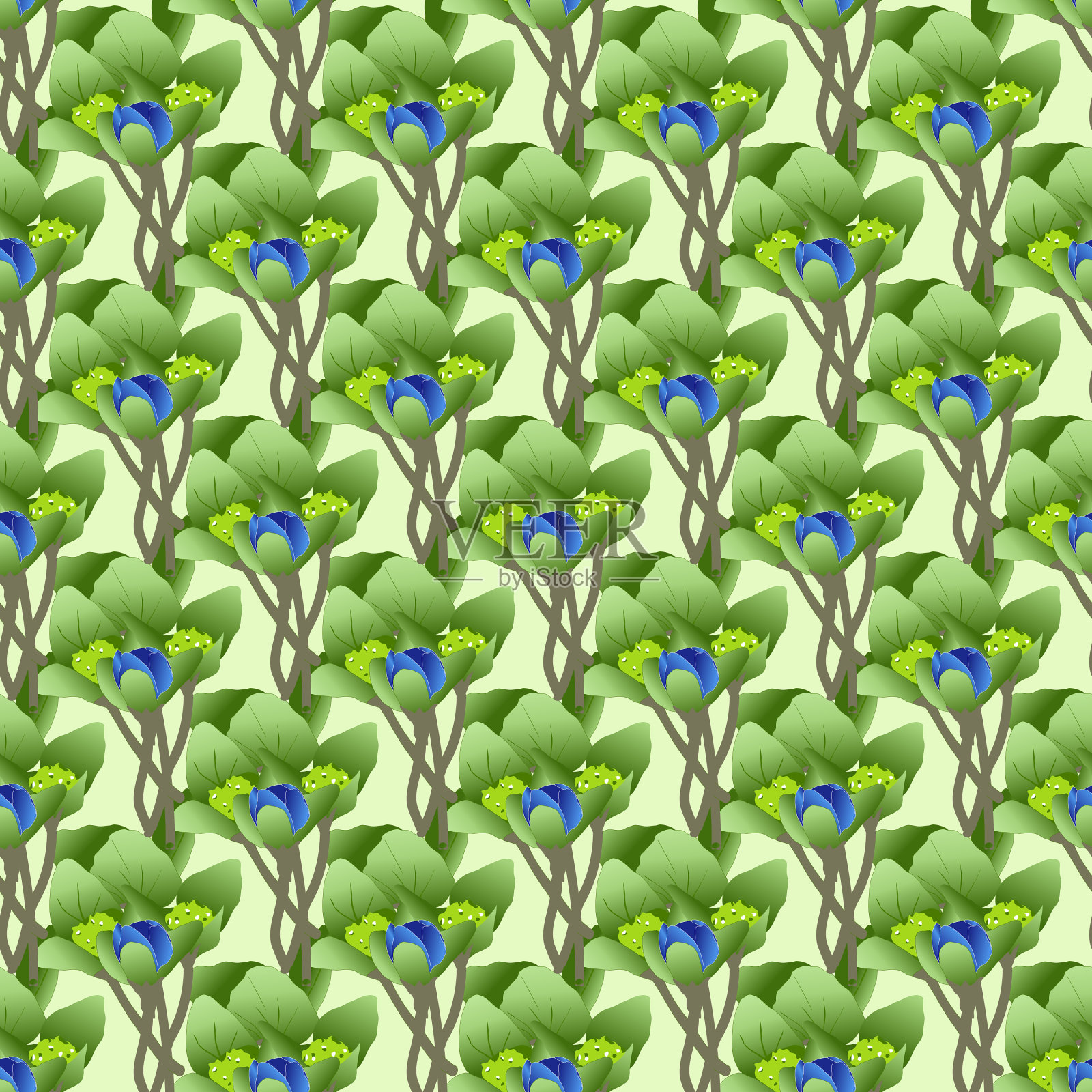 无缝的图案，以绿叶和插画图片素材