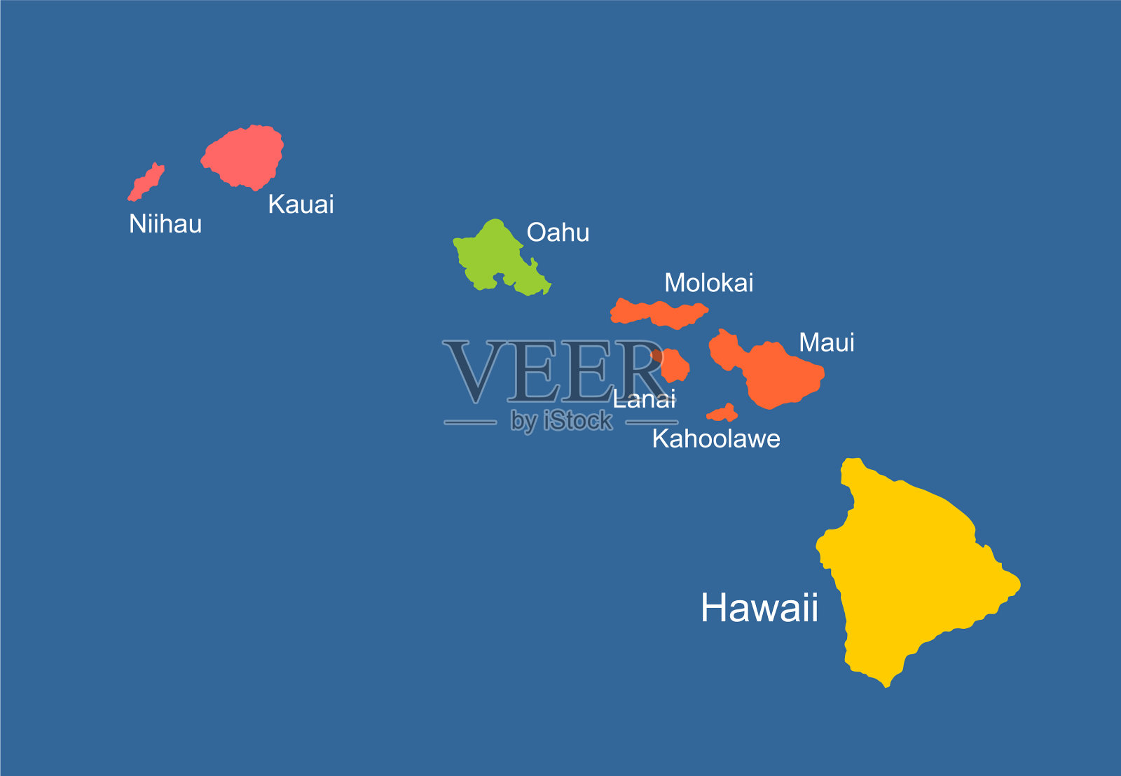 夏威夷地图高细节剪影插画图片素材