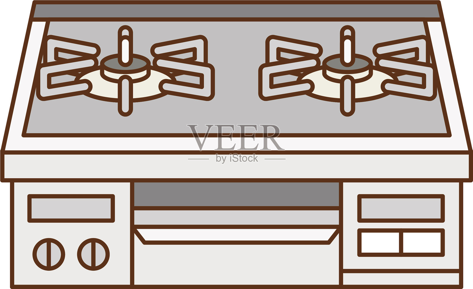 白色内置2个燃烧器的炉子插画图片素材