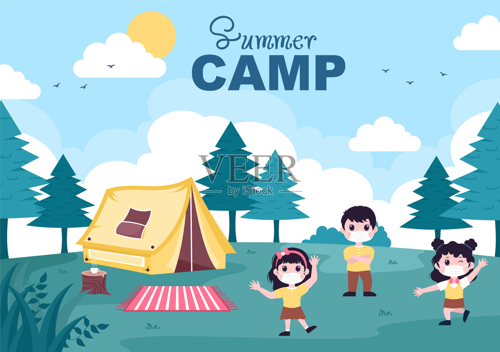 愉快的登山夏令营插画图片素材