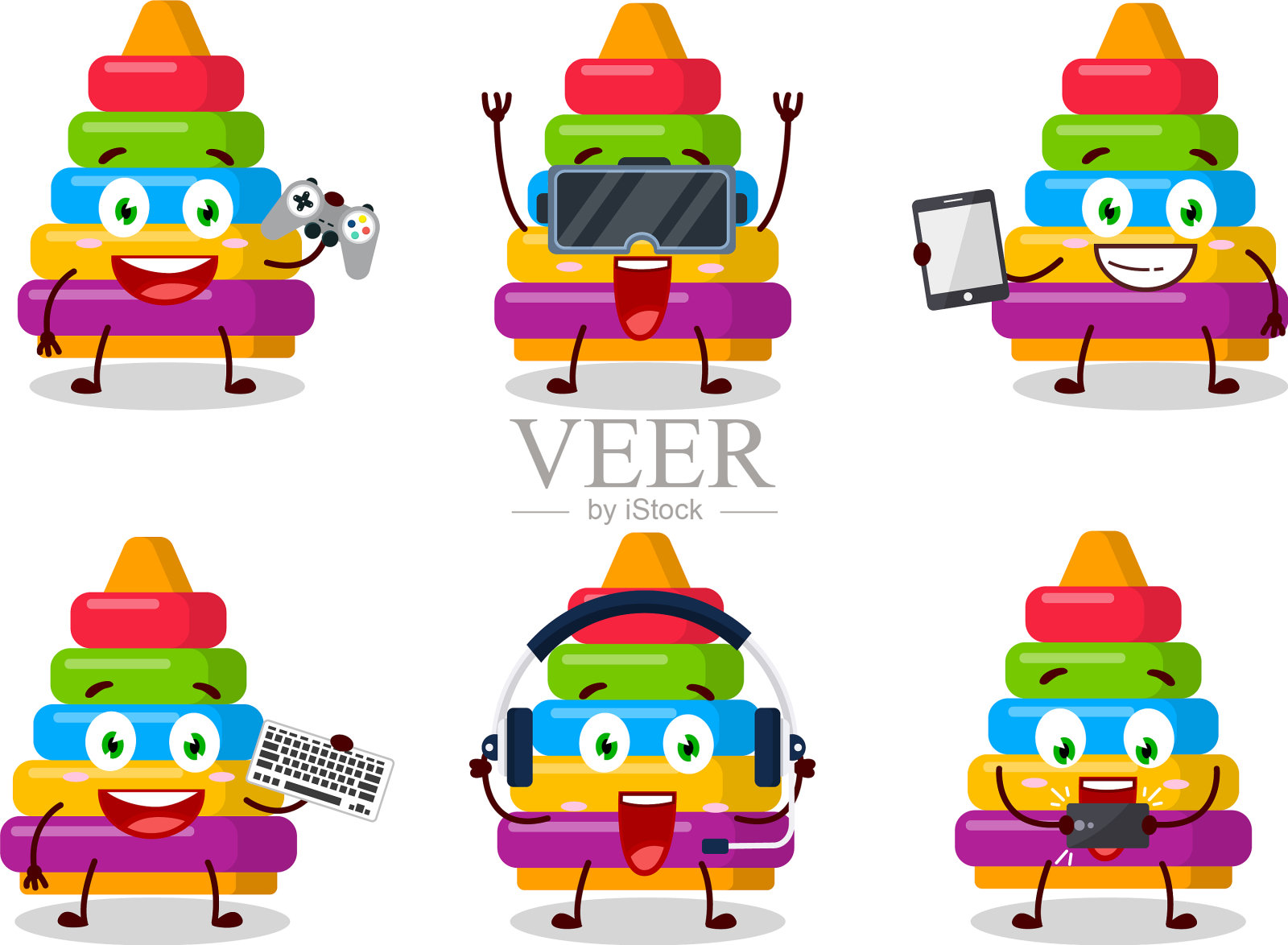 玩具人物正在玩金字塔方块游戏插画图片素材