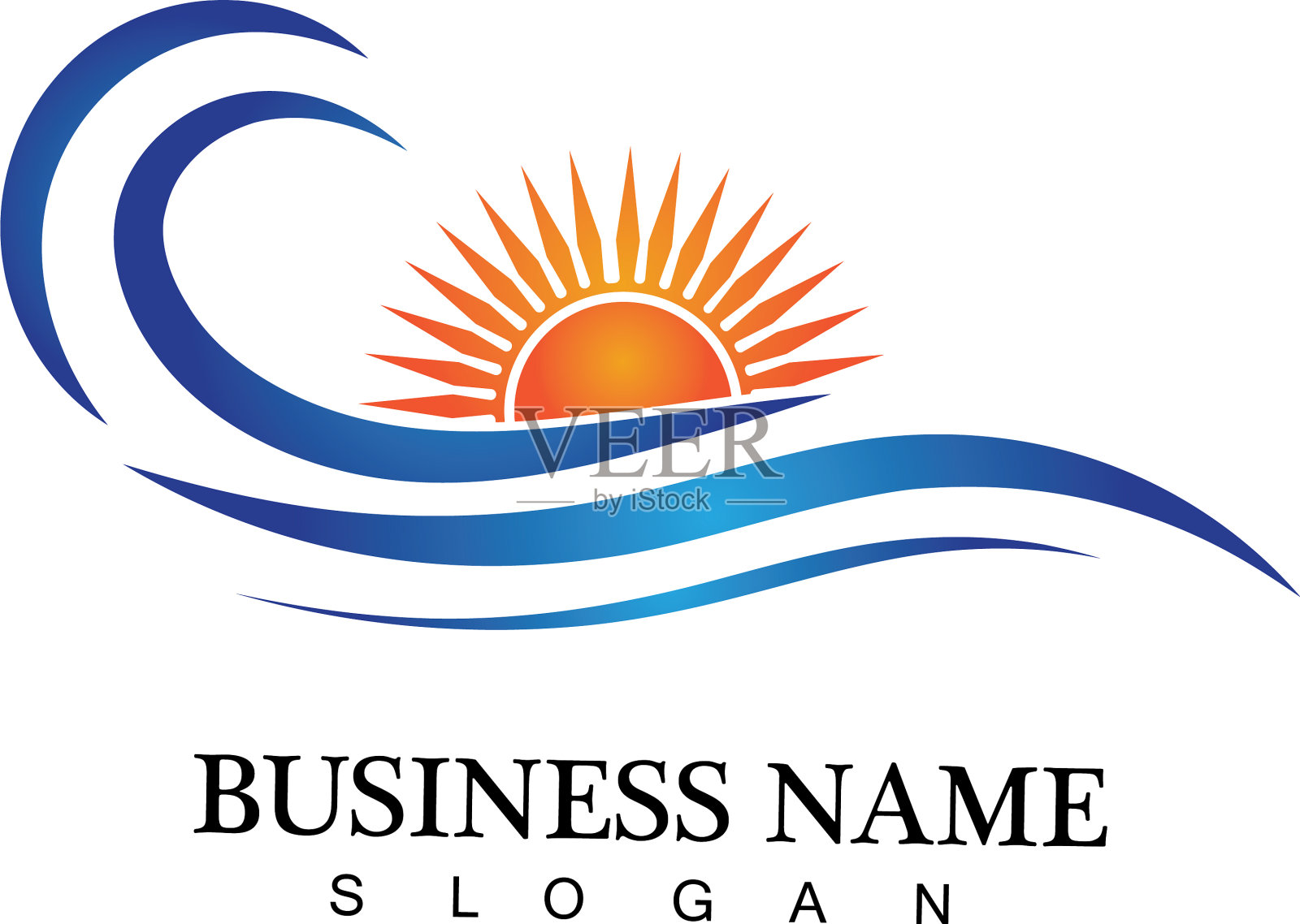 水波和太阳图标设计标志插画图片素材