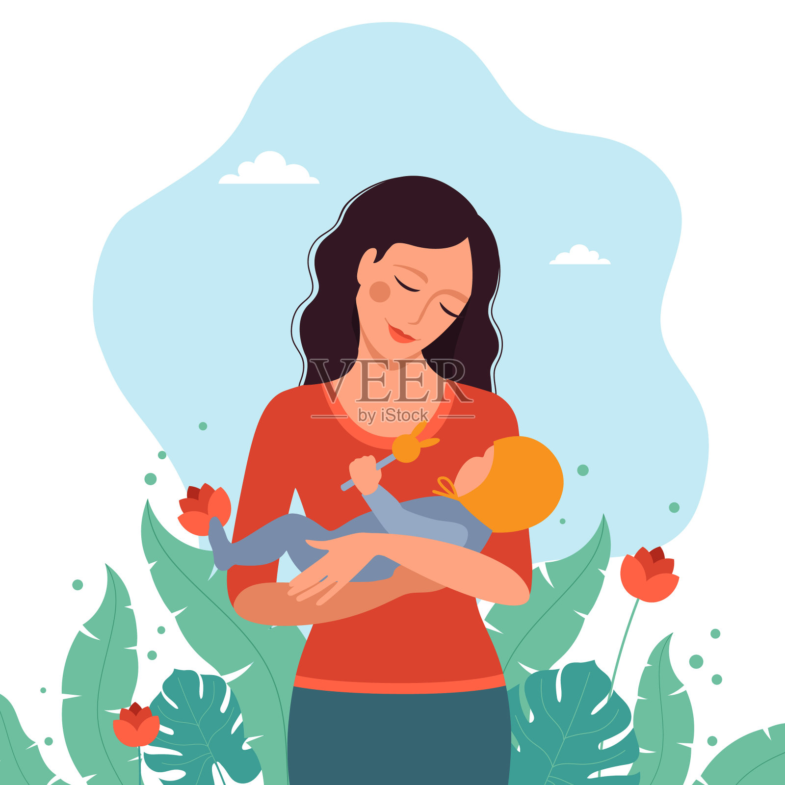 美丽的女人抱着她的双臂插画图片素材