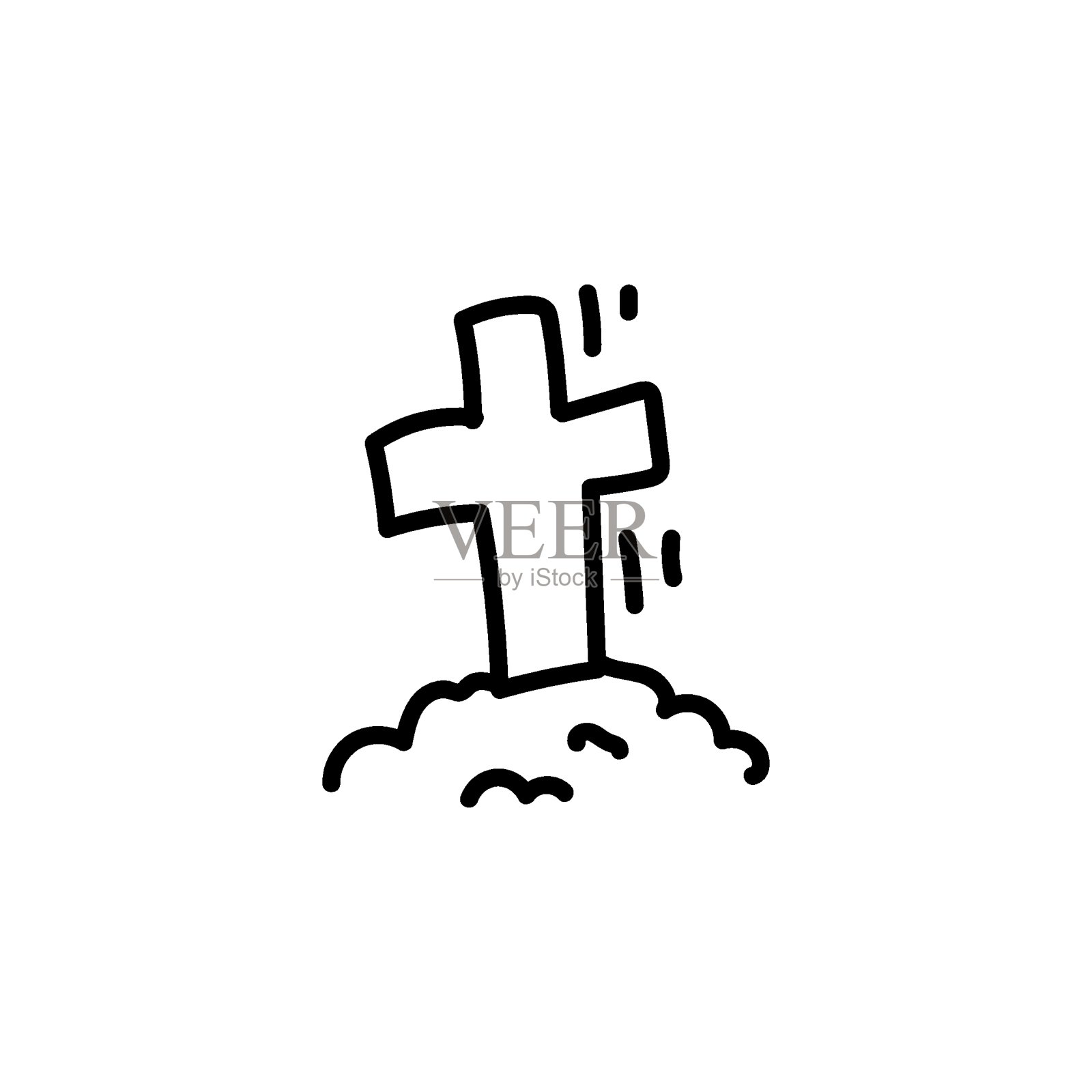 矢量手绘涂鸦墓碑与十字架和与地球插画图片素材