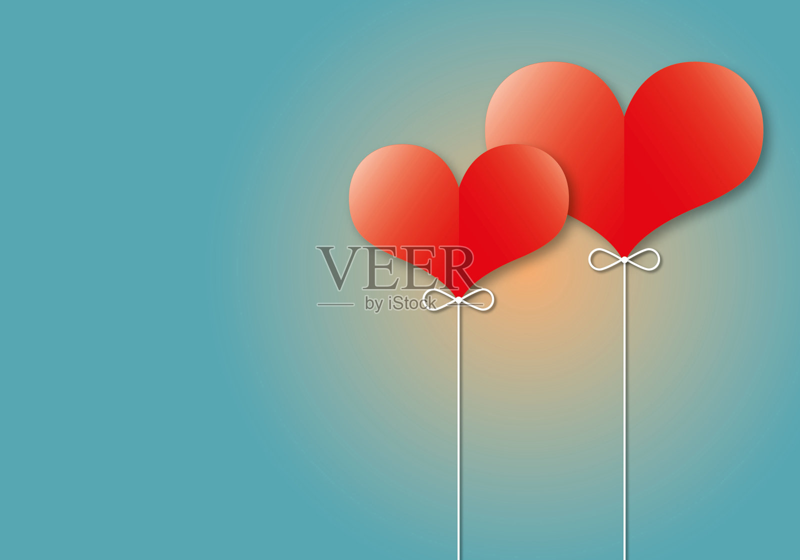 红色心形气球，蓝色背景，情人节或婚礼问候设计。插画图片素材
