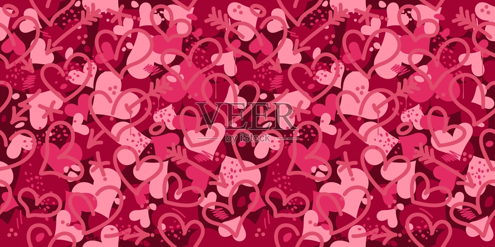 粉色纹理伪装与心无缝图案背景矢量插图艺术插画图片素材