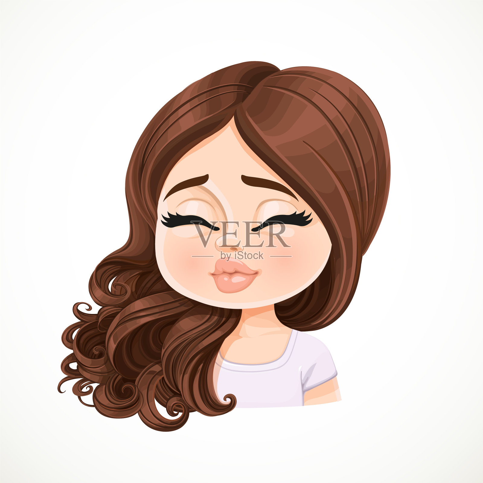 美丽的吻卡通黑发女孩的头发插画图片素材