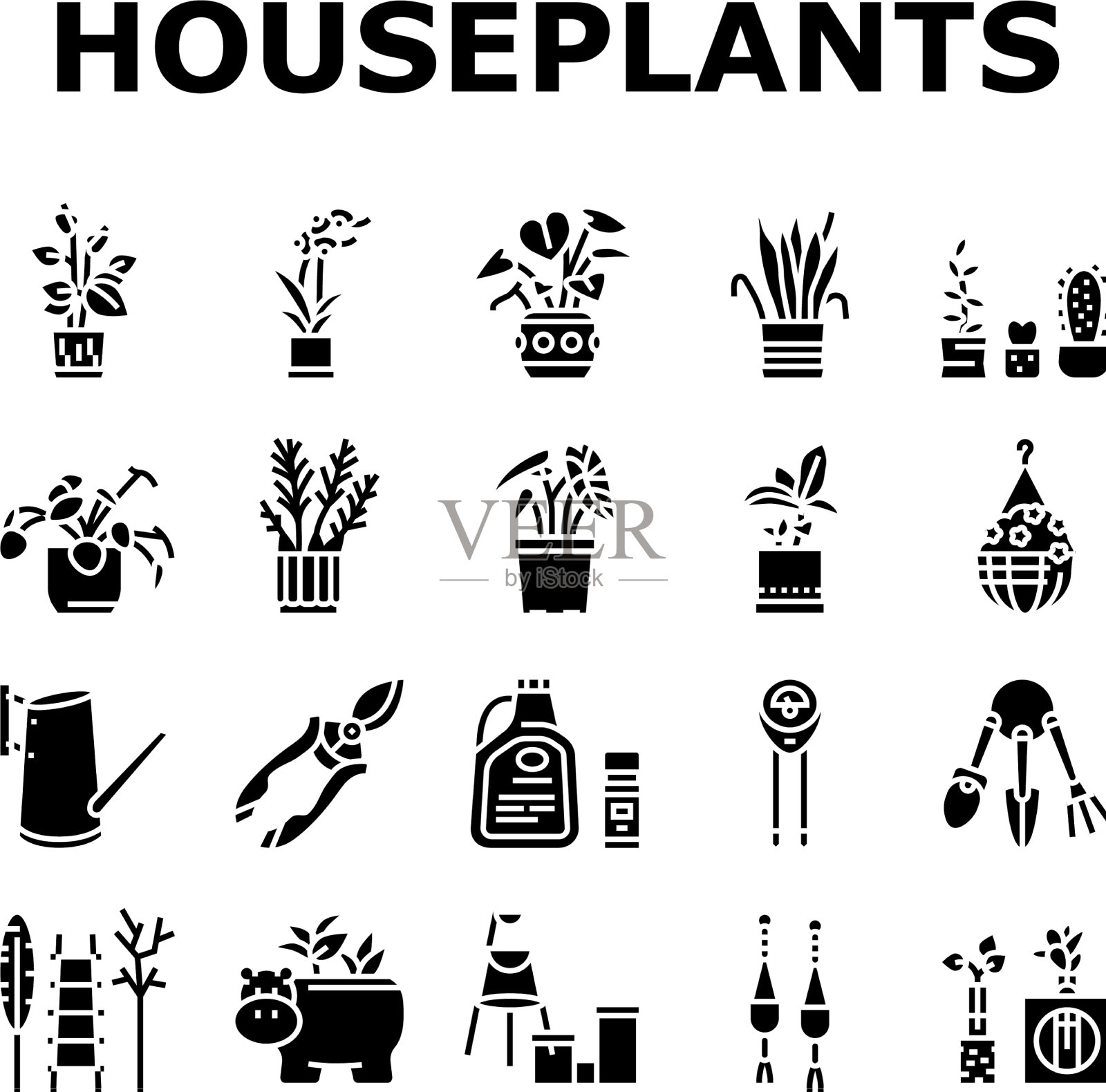 室内植物商店出售收集图标集图标素材