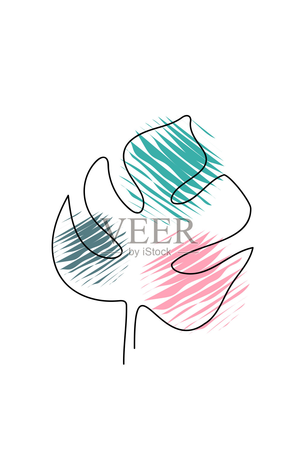 叶线艺术绘画抽象的形状。抽象植物艺术设计的印刷，封面，墙纸，最小和自然的墙壁艺术。矢量图插画图片素材