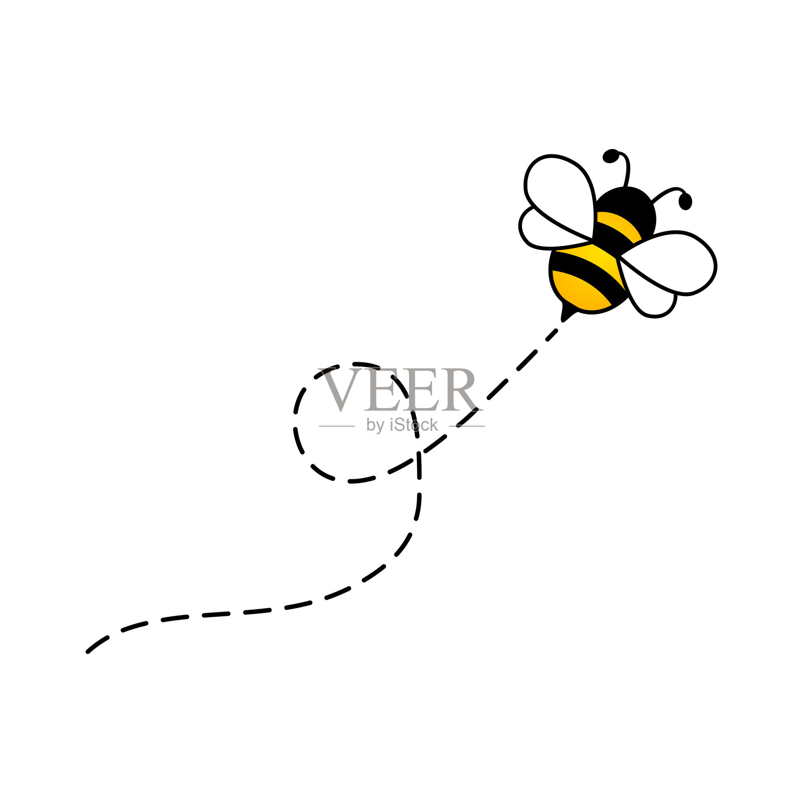 蜜蜂飞的图标。可爱的蜜蜂在星点上飞行。卡通矢量插图。插画图片素材