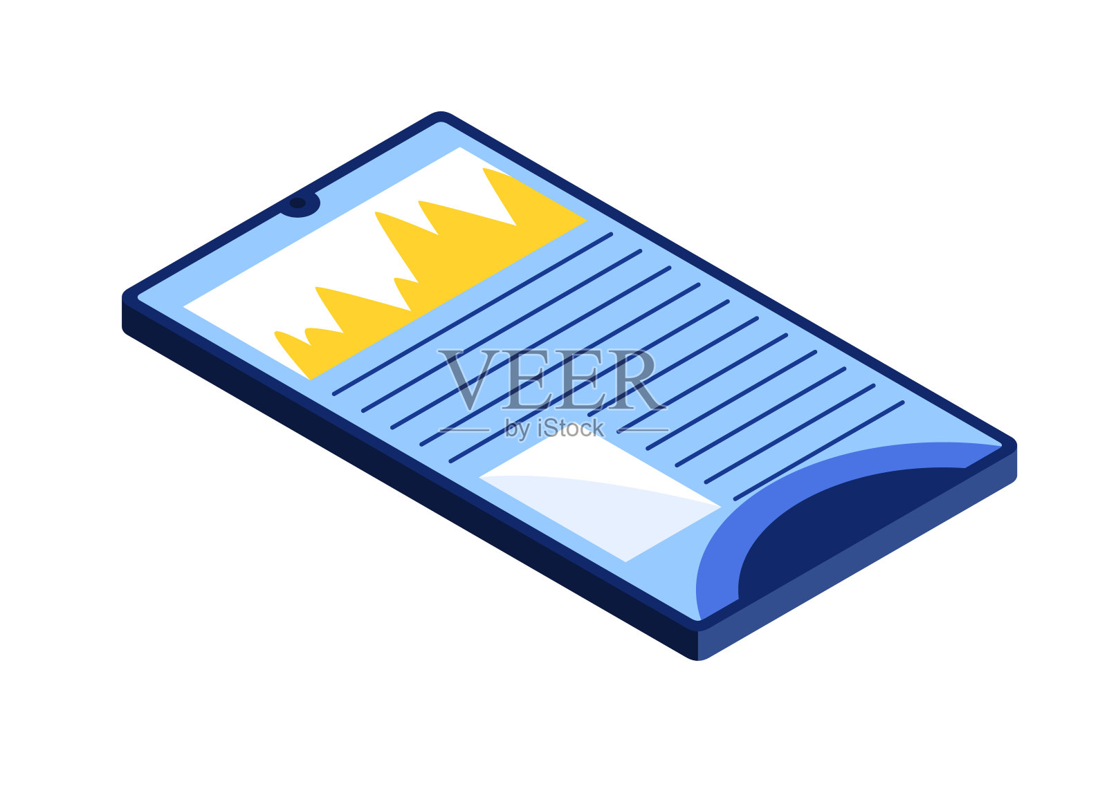 平板电脑上的在线教育等距。学生在家进行电子学习。远程教育中的虚拟环境矢量插图设计模板素材