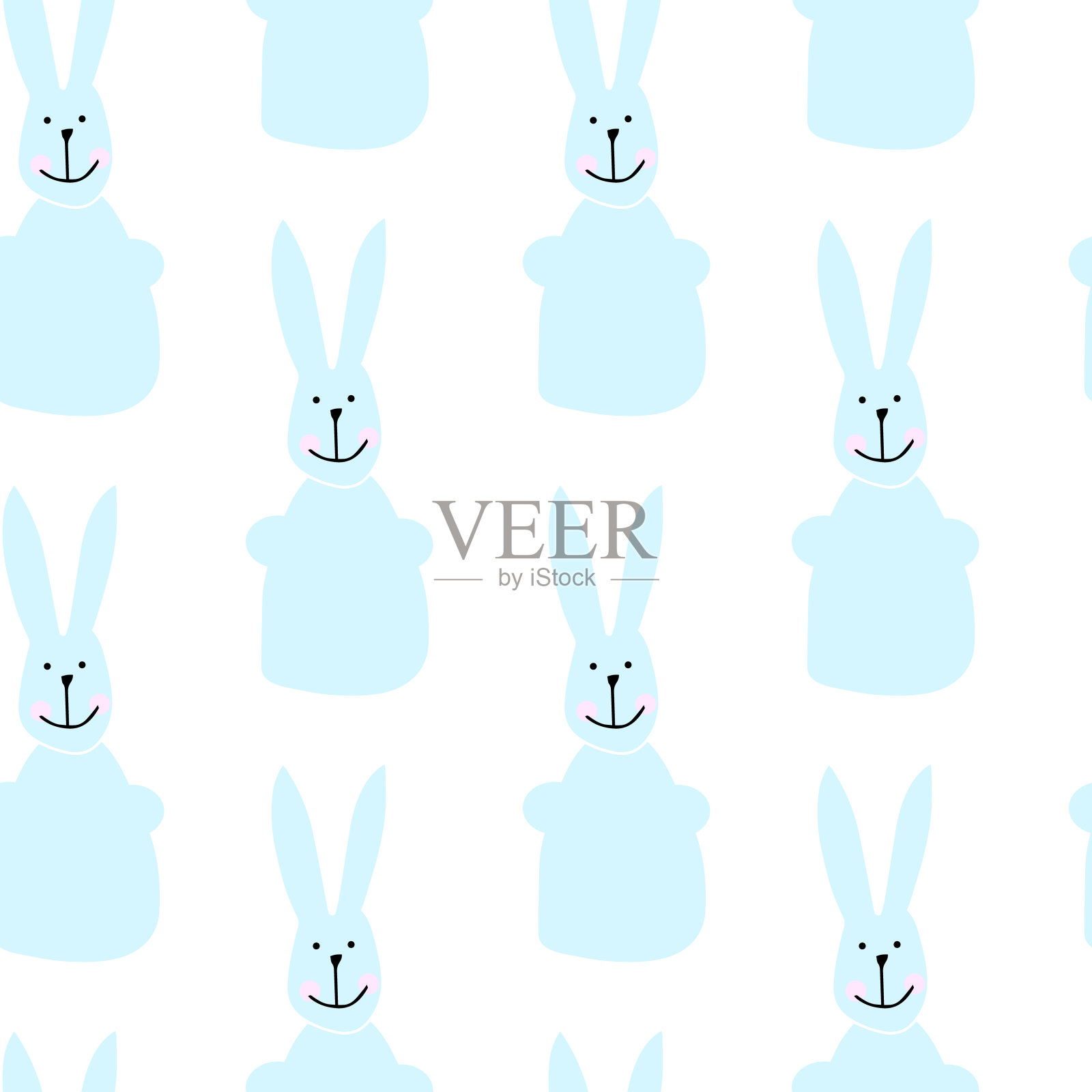 无缝图案插图兔子卡通风格在蓝色设计元素图片