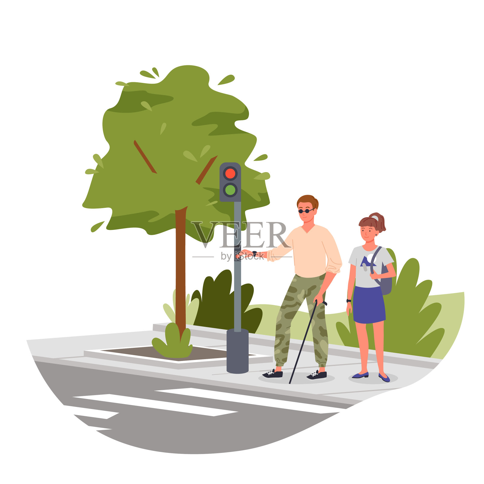 残疾人盲人走在人行横道上设计元素图片