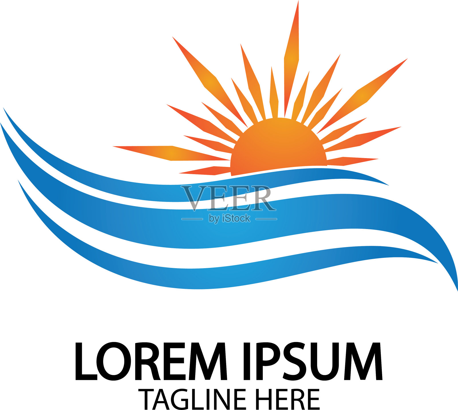 水波和太阳图标设计标志插画图片素材