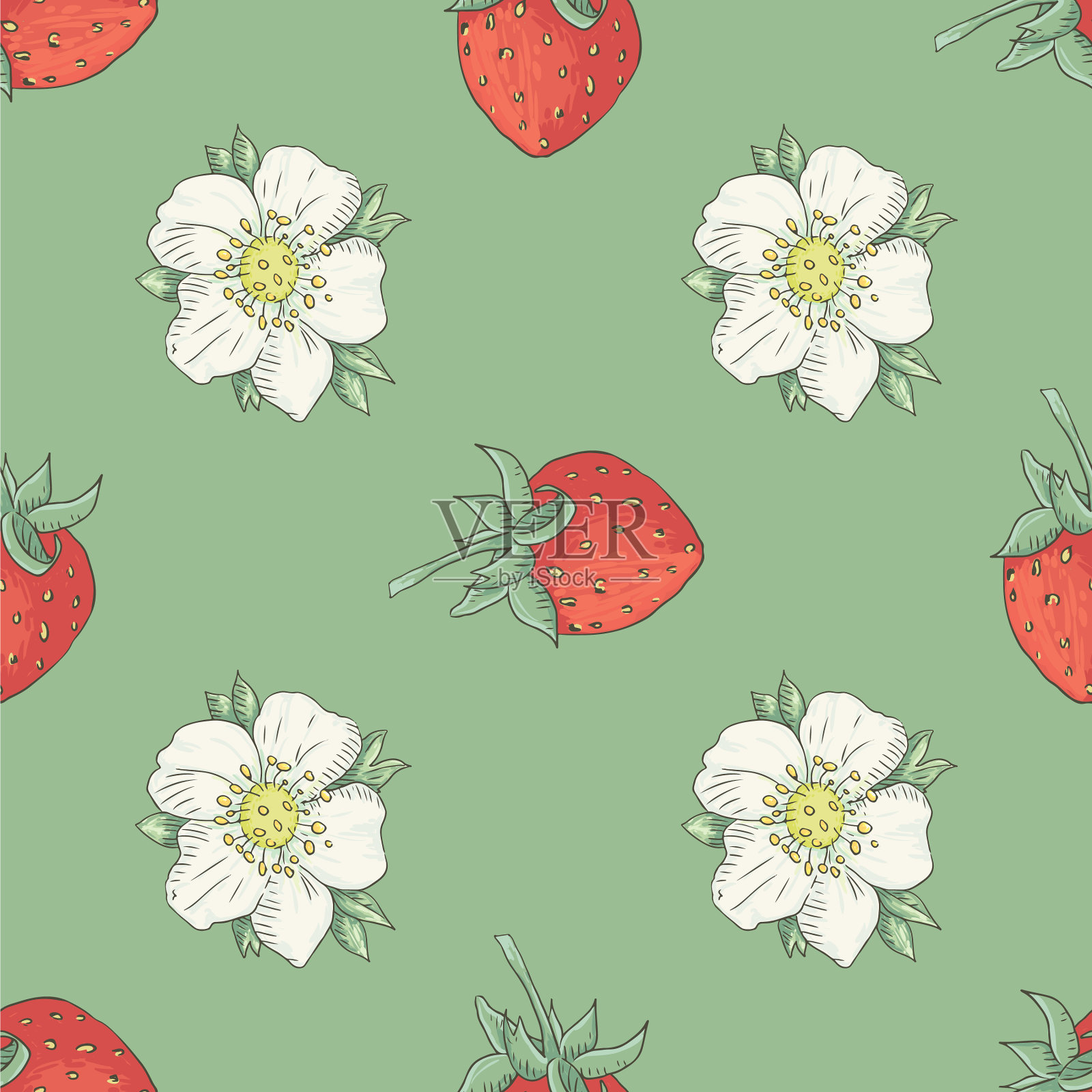 无缝图案草莓和插画图片素材