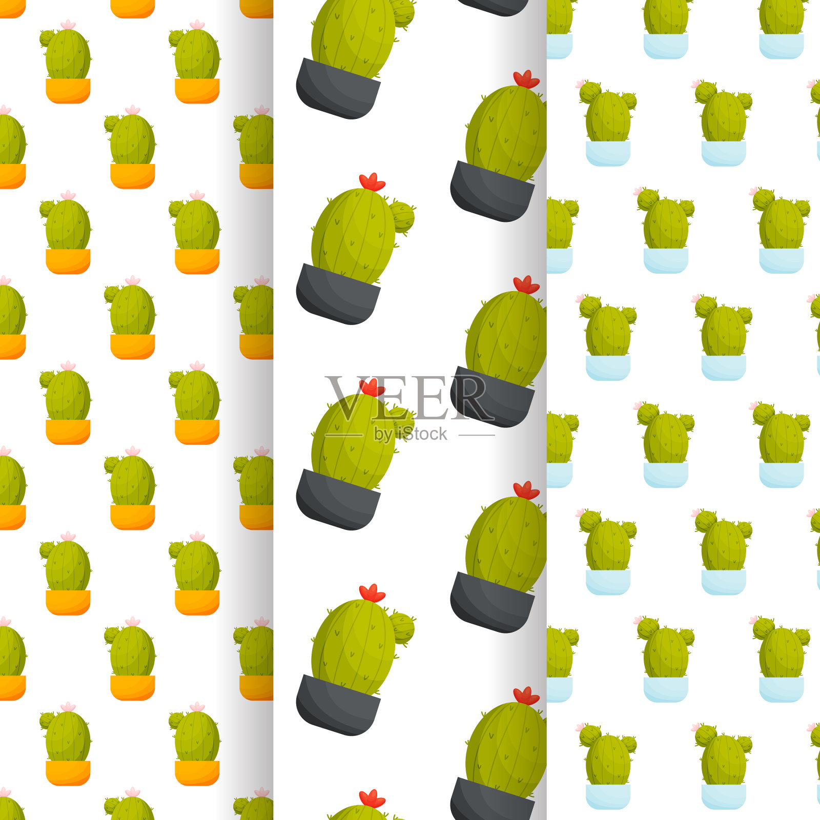仙人掌在锅无缝模式设置插画图片素材