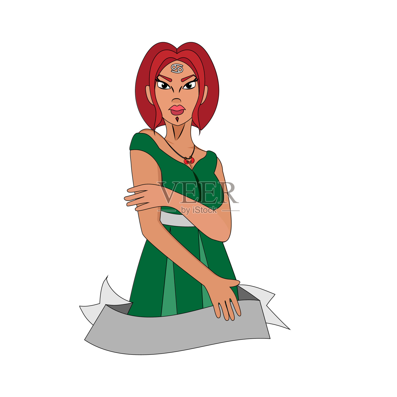 孤立的巨蟹座女性性格生肖插画图片素材