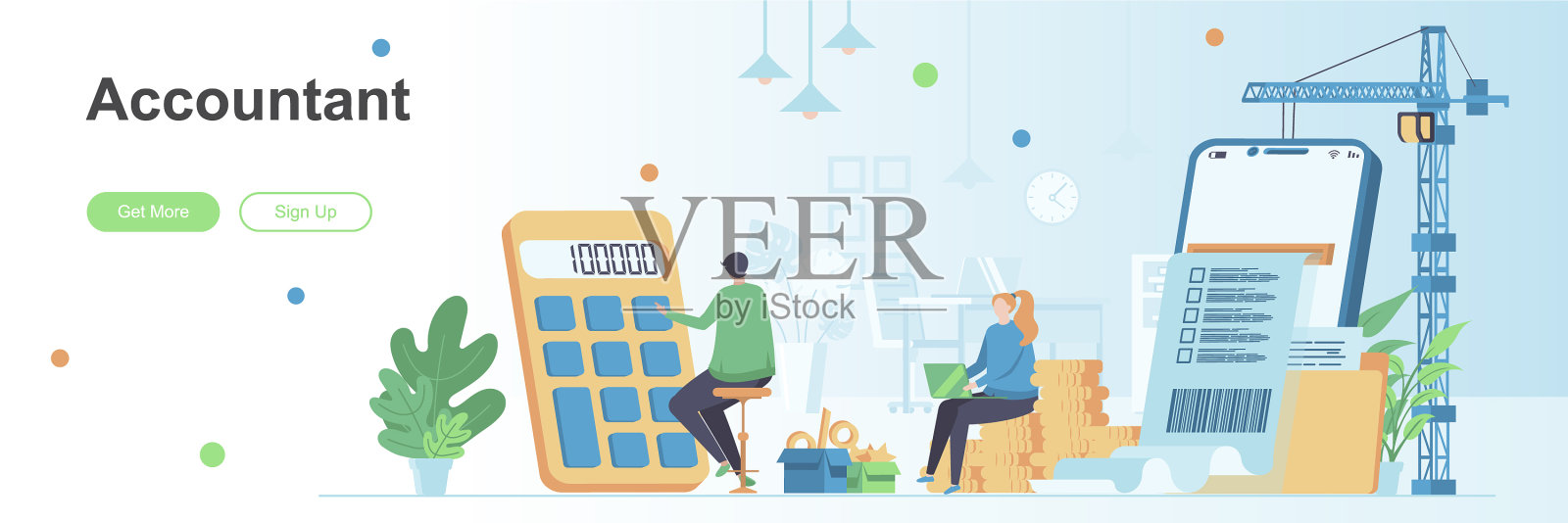 会计登陆页与人的字符设计模板素材