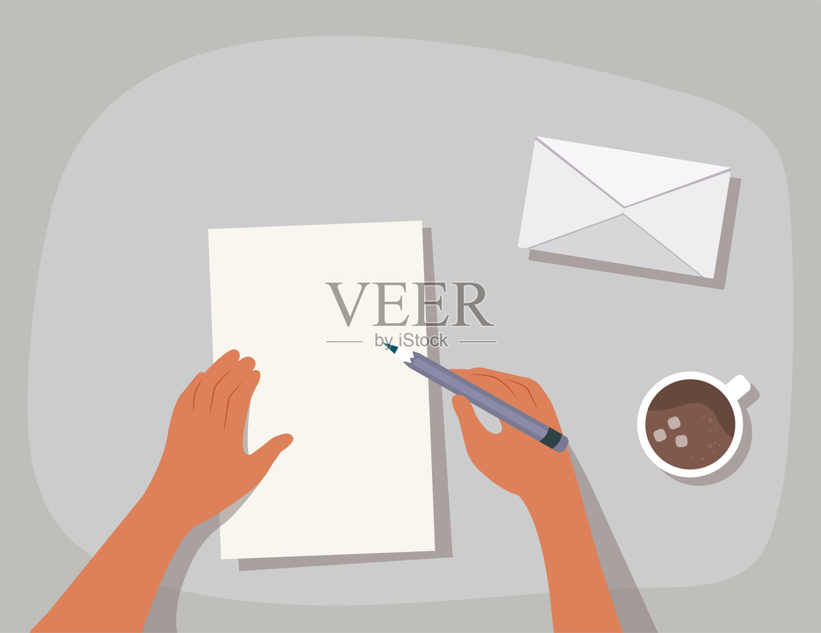 手拿着铅笔在写信插画图片素材