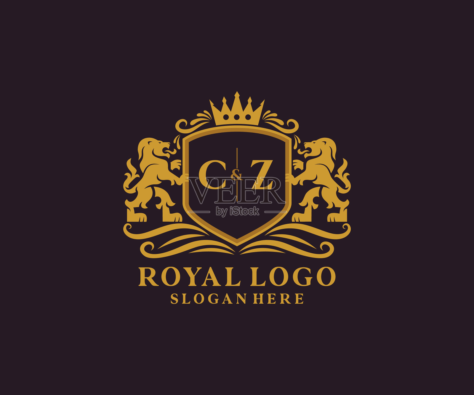 首字母cz狮子皇家豪华标志模板插画图片素材
