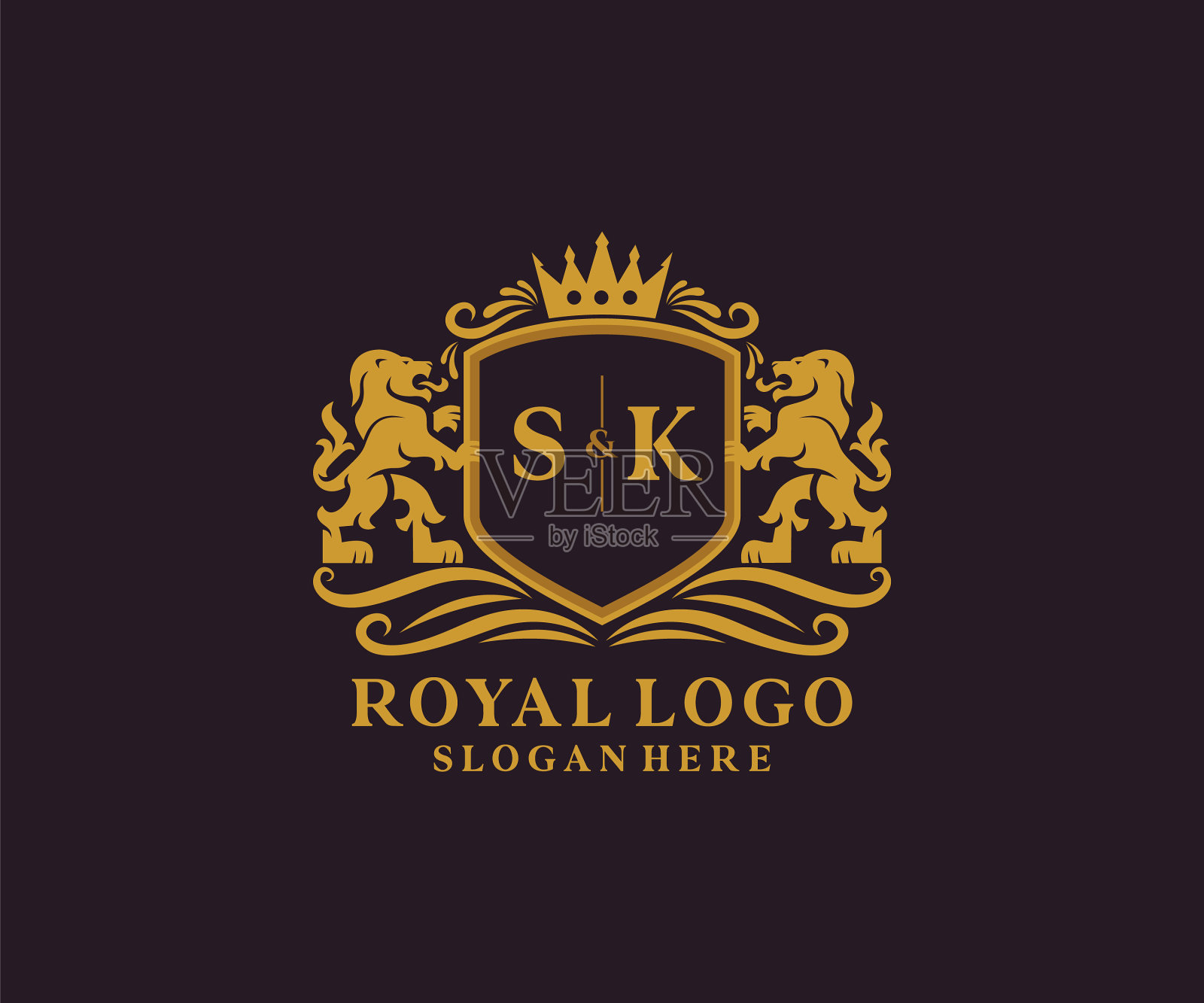 首字母sk狮子皇家豪华标志模板插画图片素材