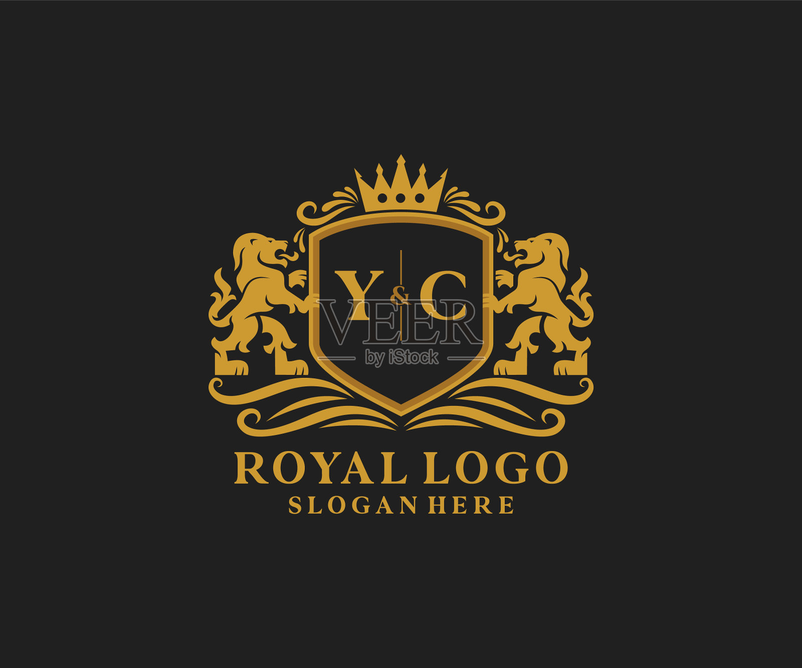 首字母yc狮子皇家豪华标志模板插画图片素材