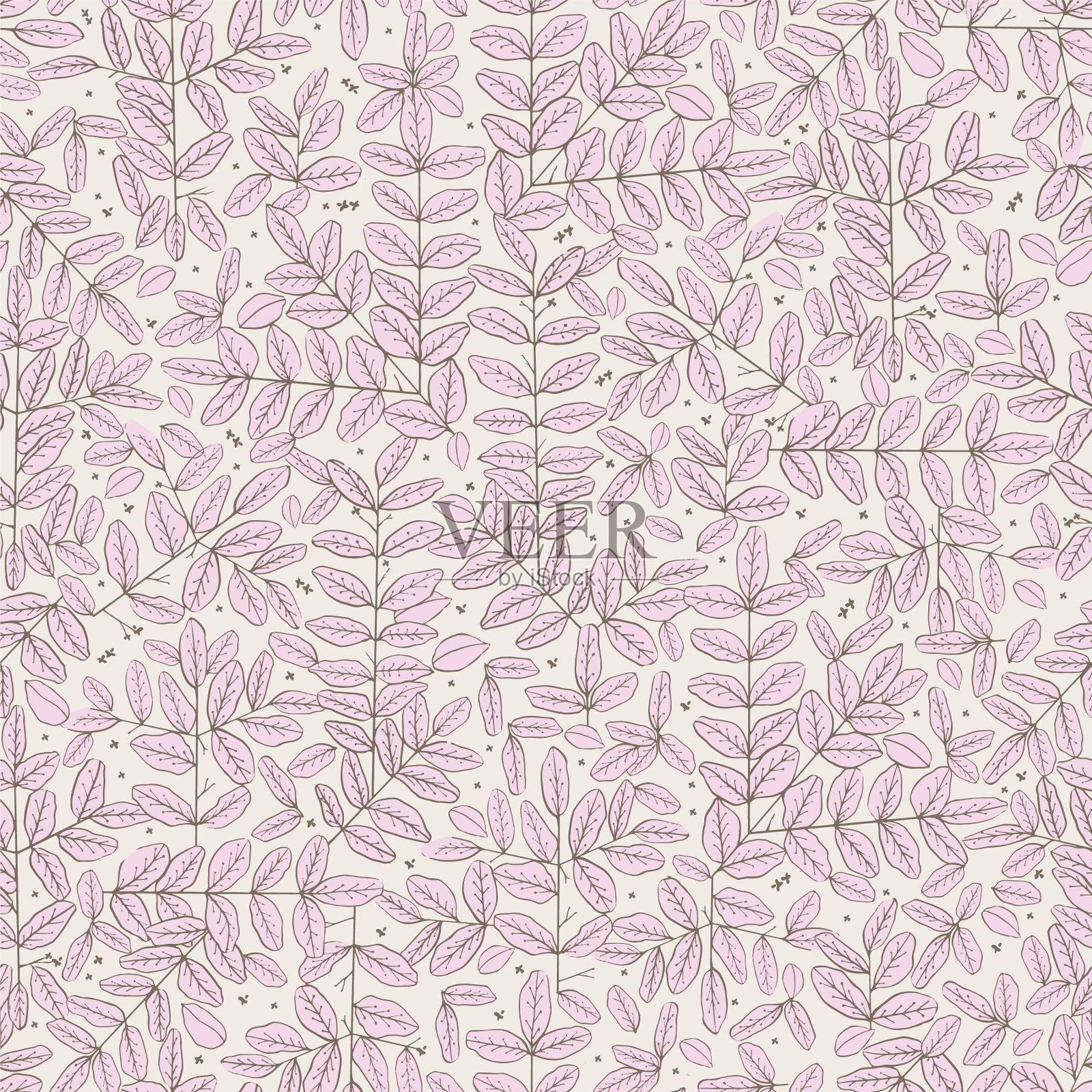 叶笔手绘无缝模式插画图片素材