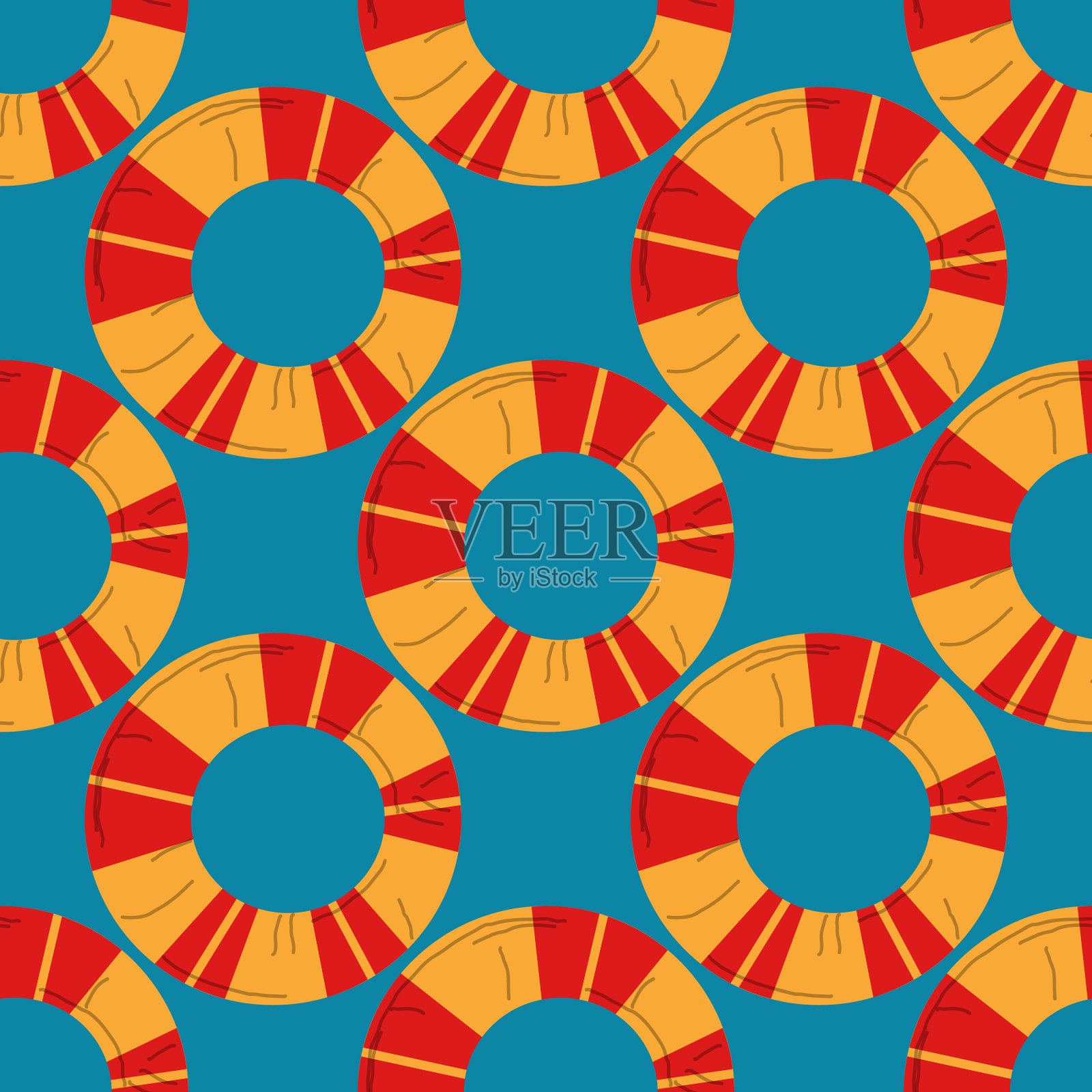 无缝图案红色和黄色救生圈插画图片素材