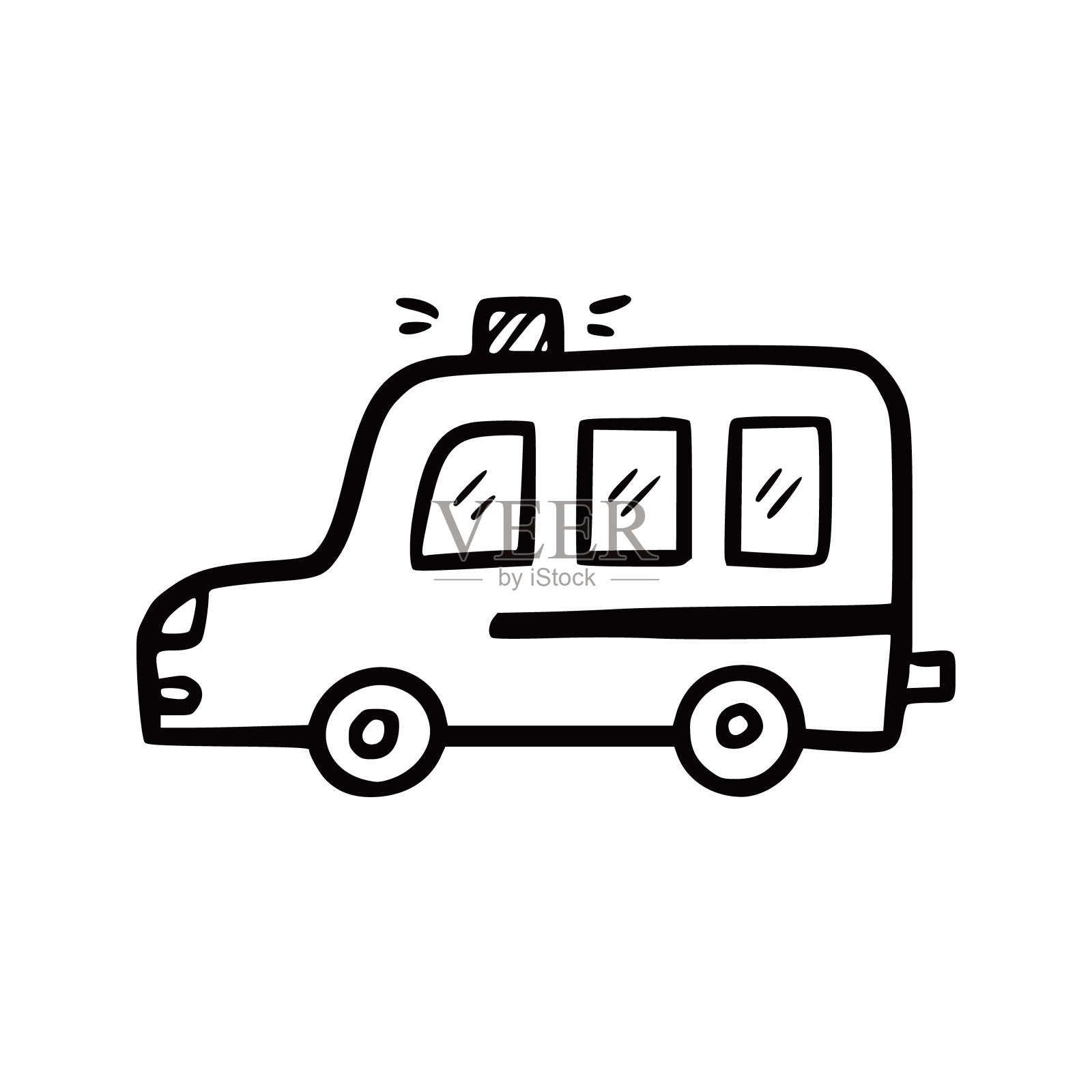 嘟嘟车。有趣的素描涂鸦风格。插画图片素材