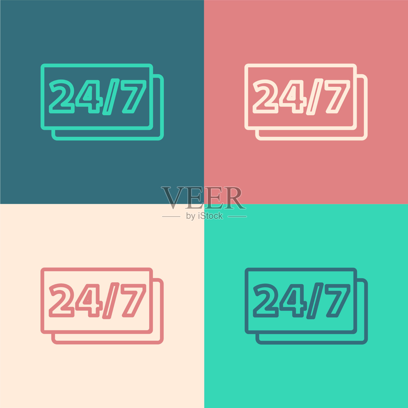 波普艺术线时钟24小时图标孤立的颜色图标素材