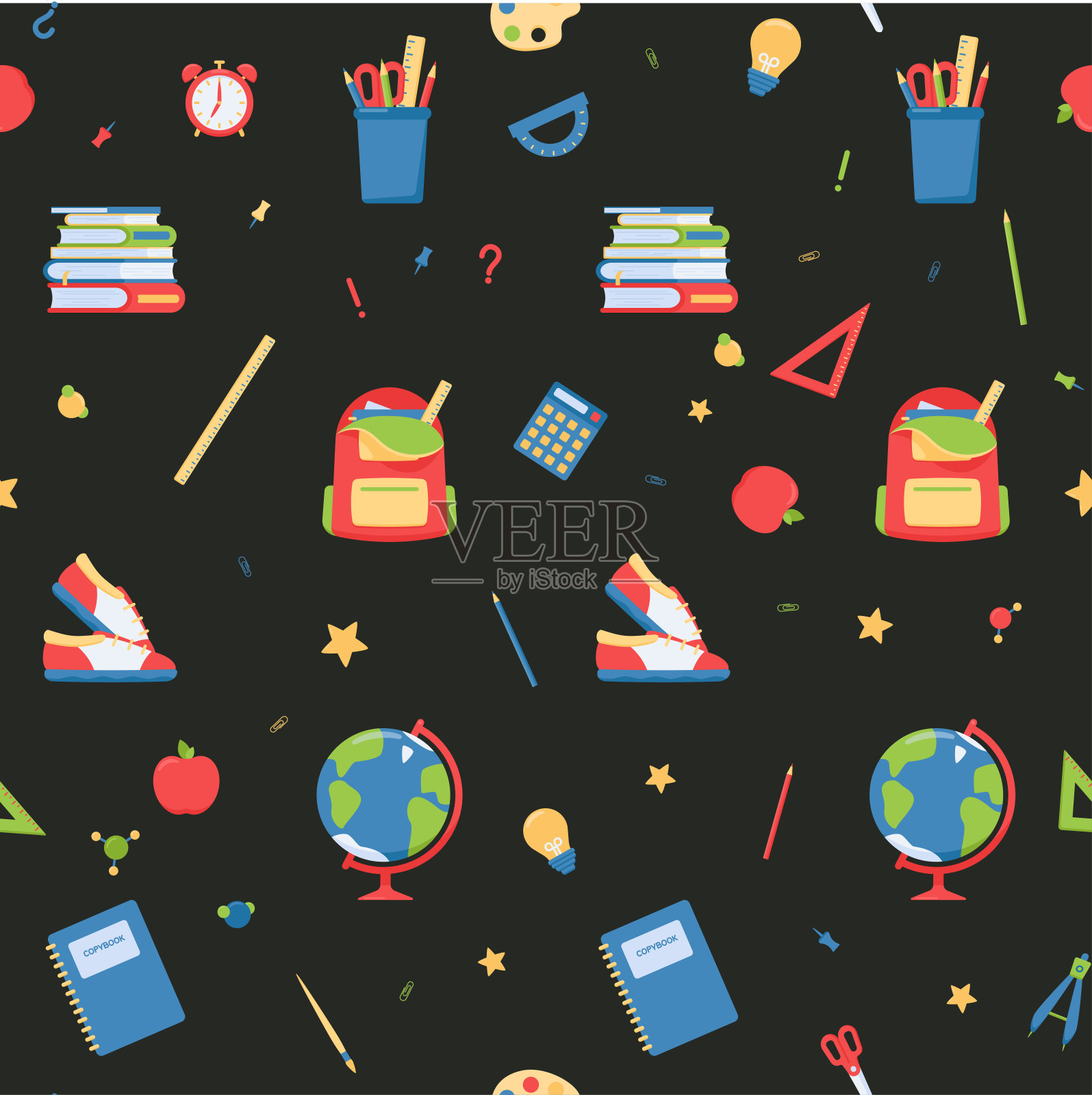 无缝模式的学校项目在平面风格插画图片素材