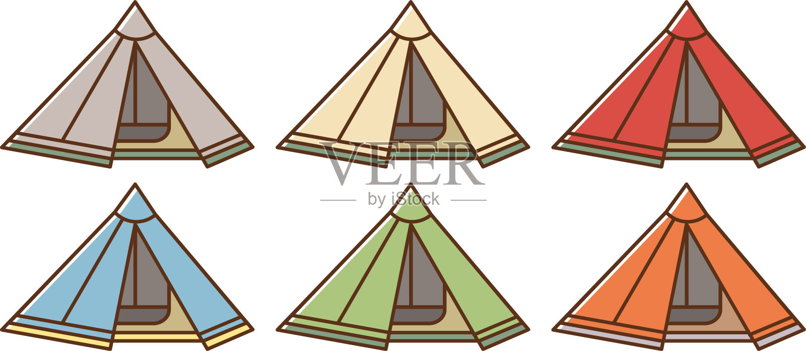 单极帐篷集插画图片素材