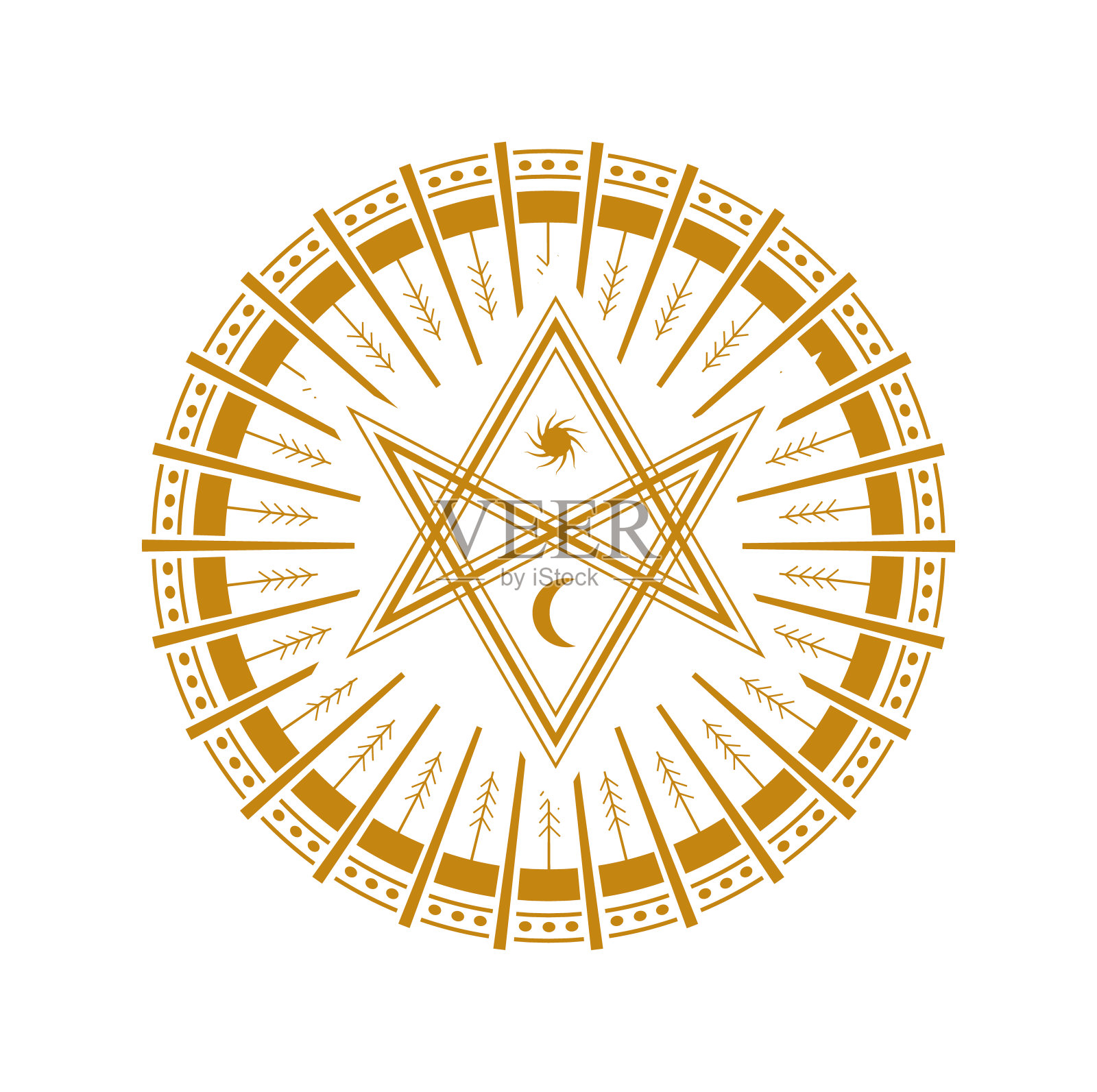 神秘的五角星符号，炼金术和占星学符号插画图片素材