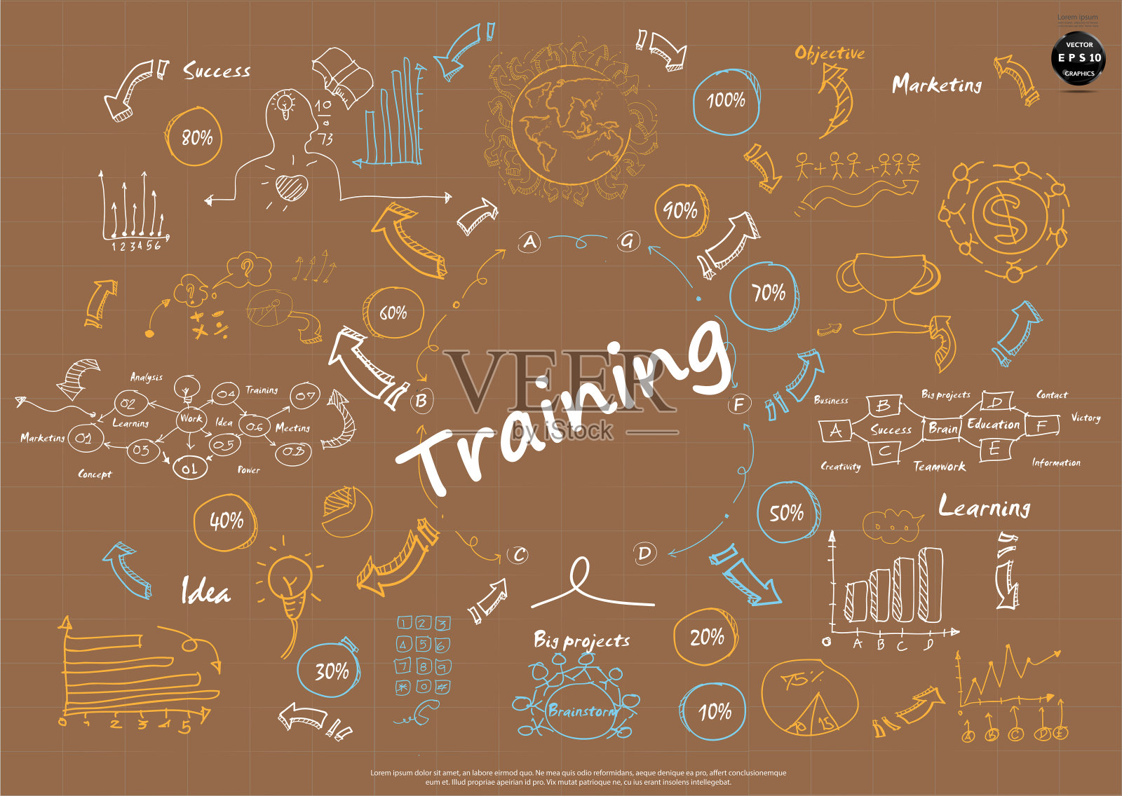 插画业务。设计创意和概念思维。为了成功，计划，思考，搜索，分析，沟通，未来的想法，创新技术现代。矢量插画图片素材