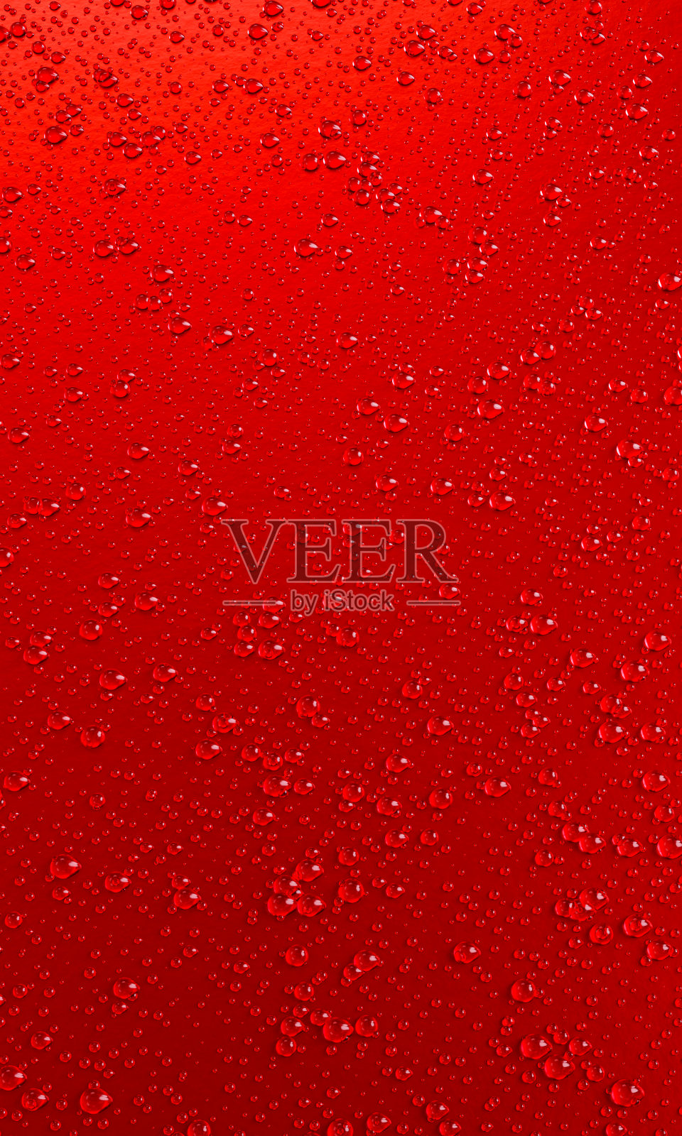 大量的水滴在金属或金属表面的红色和暗红色阴影的移动背景或墙纸。3 d渲染。照片摄影图片