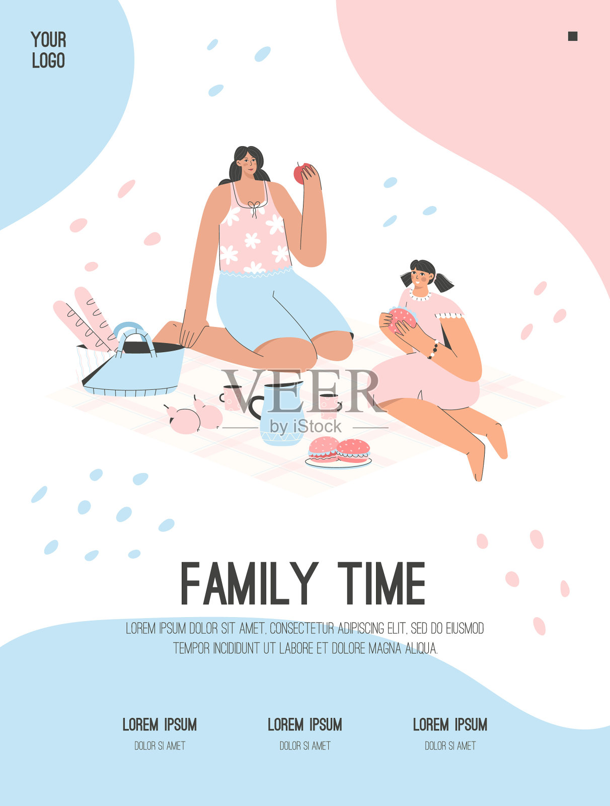 海报家庭时间概念母亲和插画图片素材