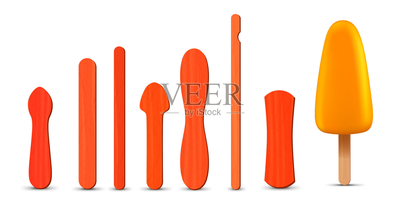 设置现实的冰棒棒香蕉冰淇淋插画图片素材