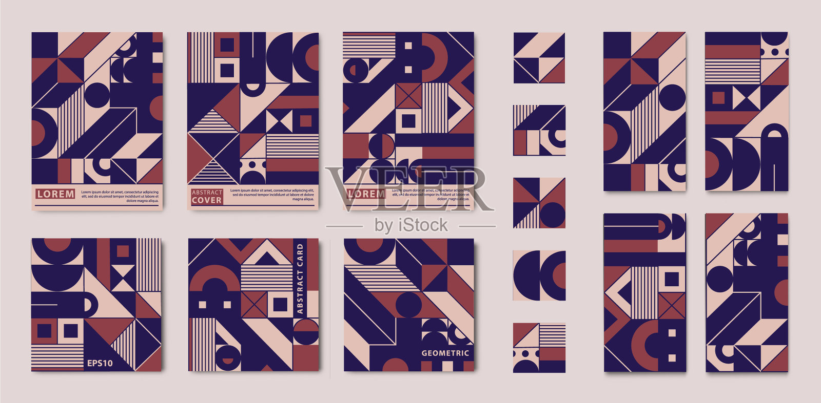 集合抽象几何正方形卡片a4插画图片素材